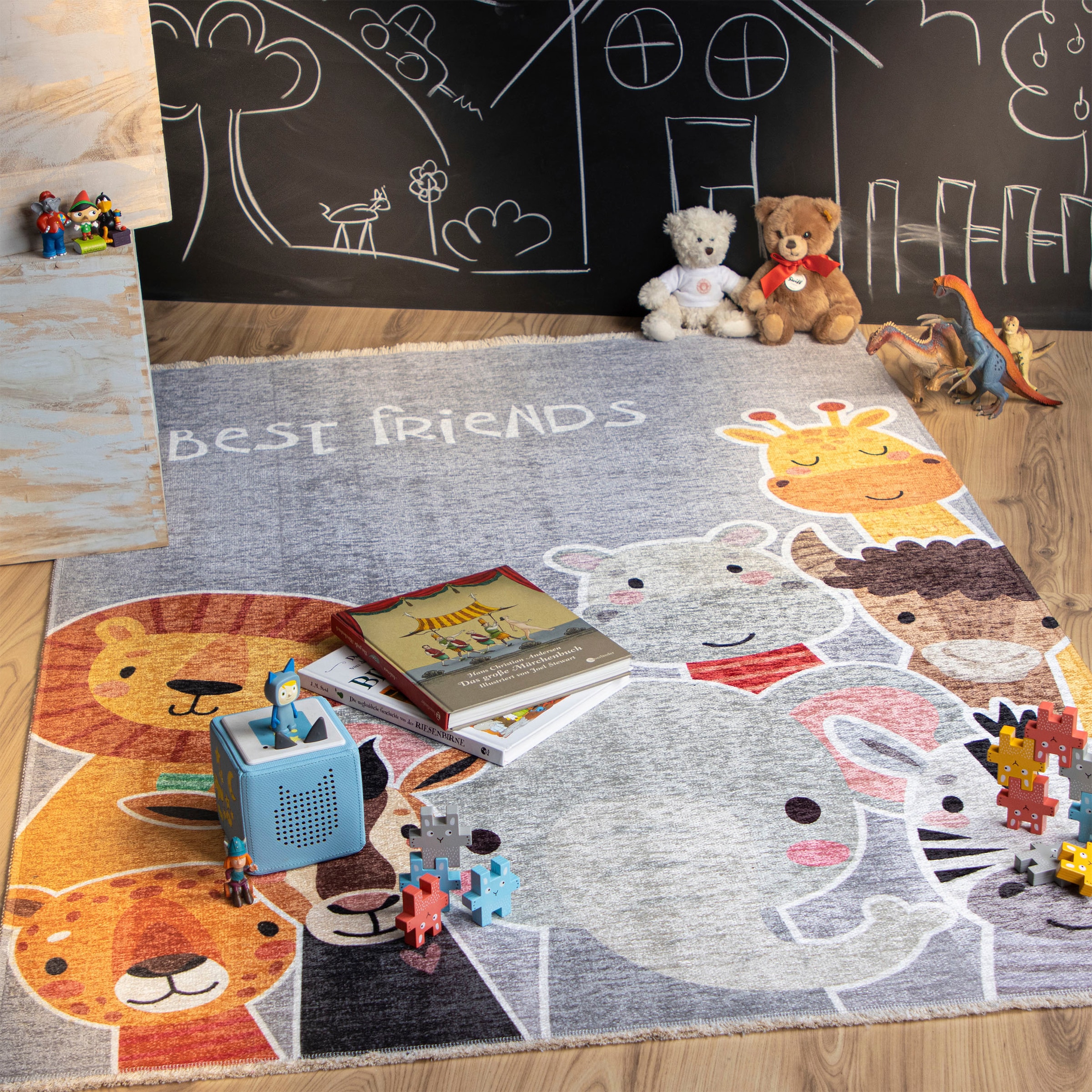 Obsession Kinderteppich »My Greta 606«, rechteckig, 6 mm Höhe, Kurzflor, Motiv Tiere, mit Fransen, Kinderzimmer