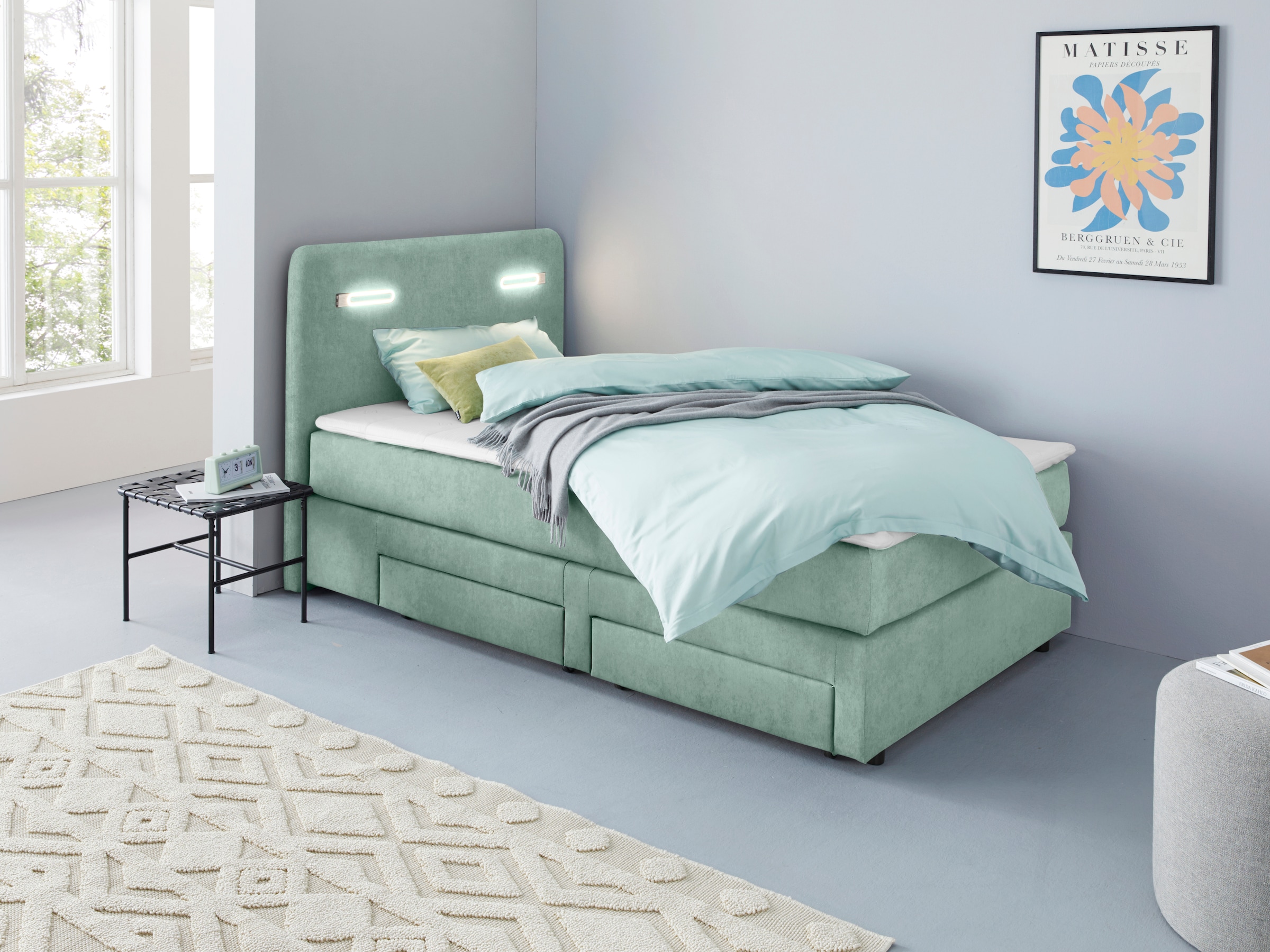 INOSIGN Boxbett »Luan«, Schubkästen, LED-Beleuchtung und Topper, in Breite 120 cm und 180 cm