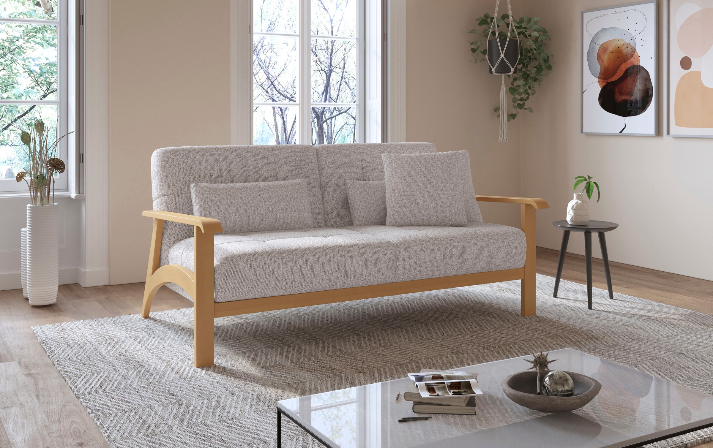 sit&more 2,5-Sitzer »Billund«, Armlehnen aus eichefarbigem Buchenholz, verschiedene Bezüge und Farben
