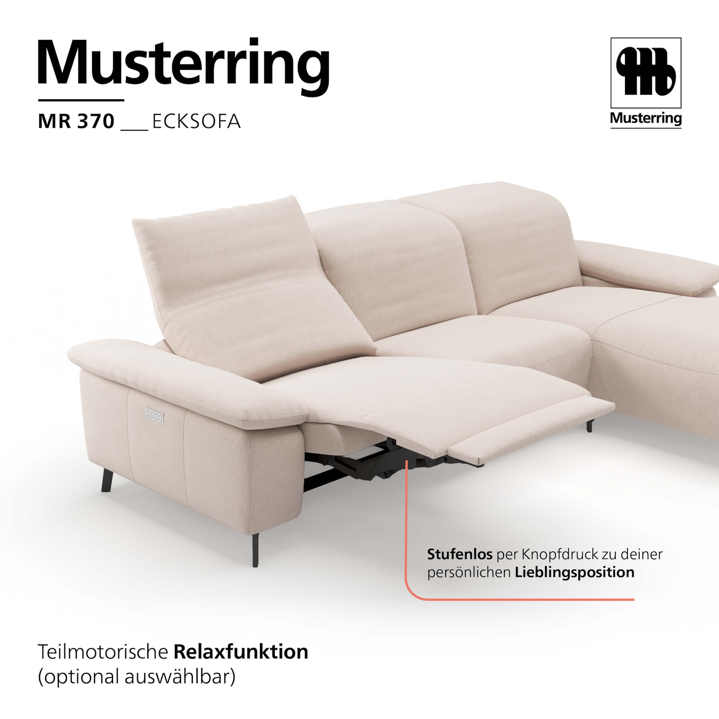 Musterring Ecksofa »MR 370, intelligenter Komfort im modernen Design« Optionale Relaxfunktion, flexible Kopfteile & klappbare Armlehnen
