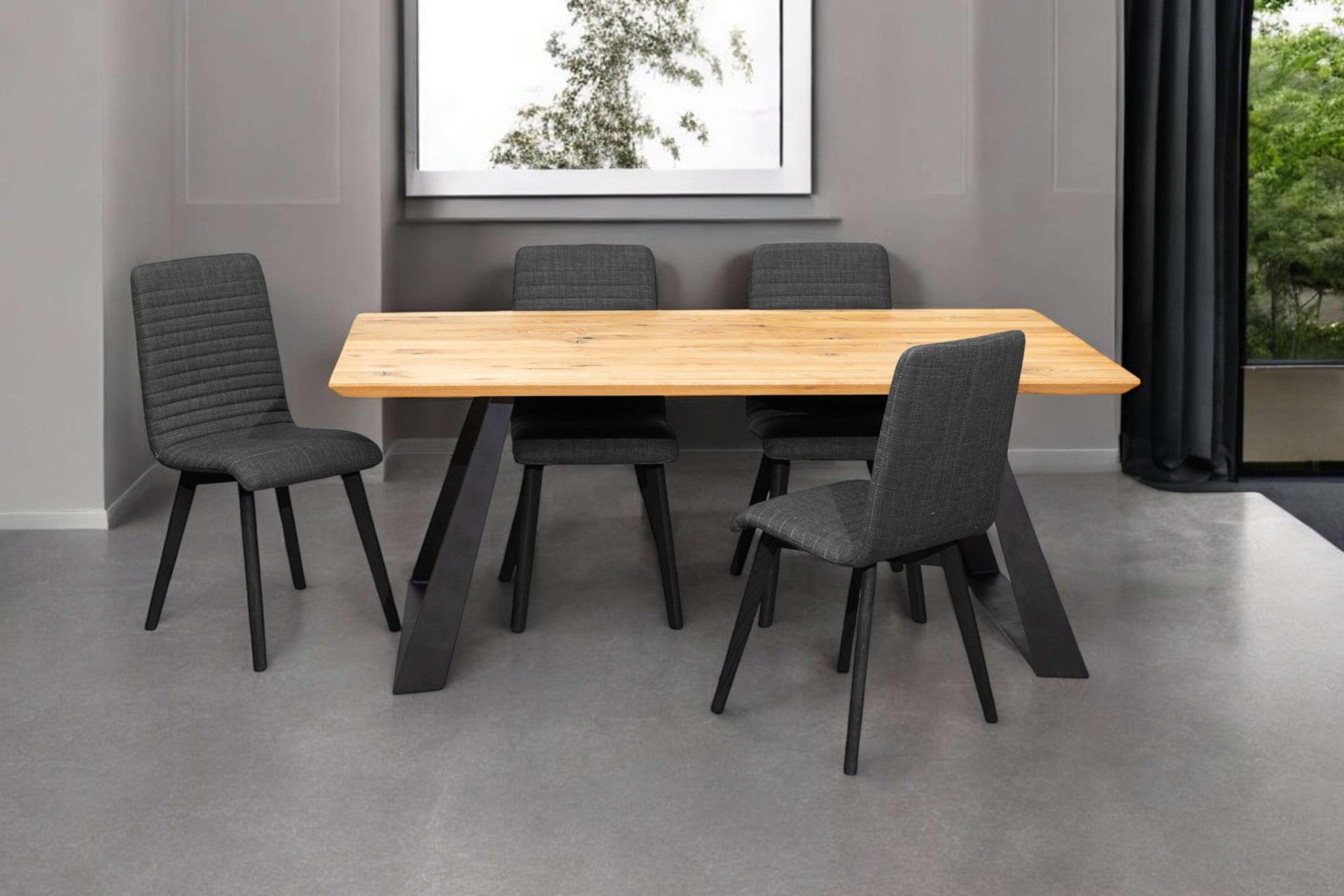 Home affaire Essgruppe »Arosa Sitzgruppe für Küchen, Esstisch mit 4 Polsterstühlen, 5-tlg«, (Set, 5 tlg., 5-tlg), Stuhlbeine in Eiche Natur oder Buche Schwarz, Tisch 180 cm, U-Gestell