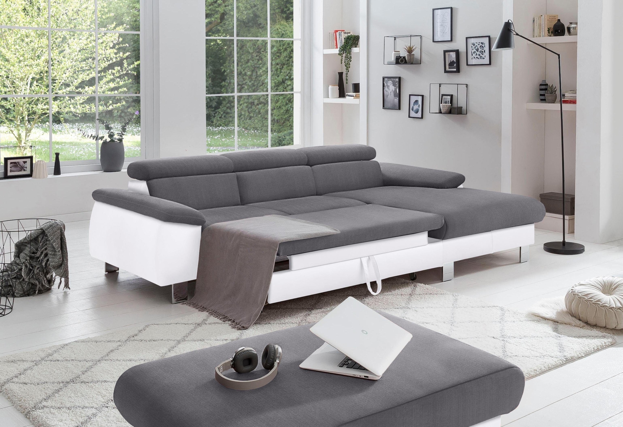 COTTA Polstergarnitur »Komaris L-Form«, (Set), Set bestehend aus: Ecksofa mit Kopfteilverstellung & Hocker