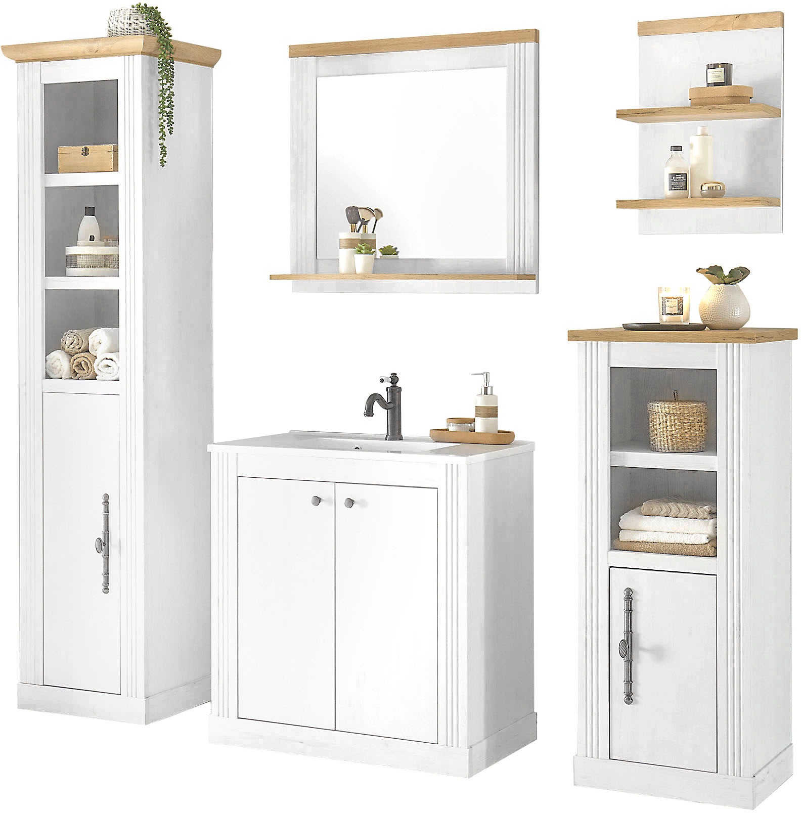 Home affaire Badmöbel-Set »WESTMINSTER, Bad im Landhausstil, 5-teiliges Bad günstig online kaufen