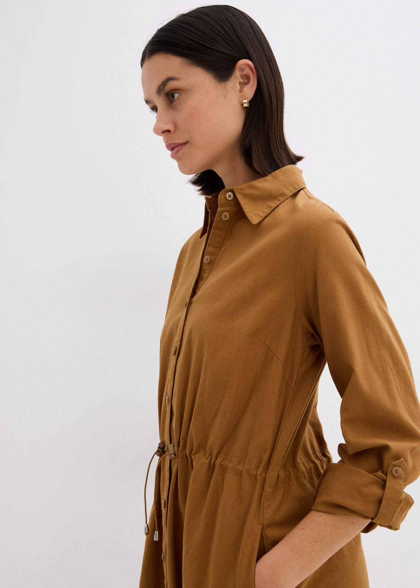 bonprix Midikleid »Hemdblusenkleid aus Leinen-Baumwoll-Mix« 1 tlg. für lässigen Look, aus Leinen-Baumwoll-Mix, in A-Linie, mit Taschen