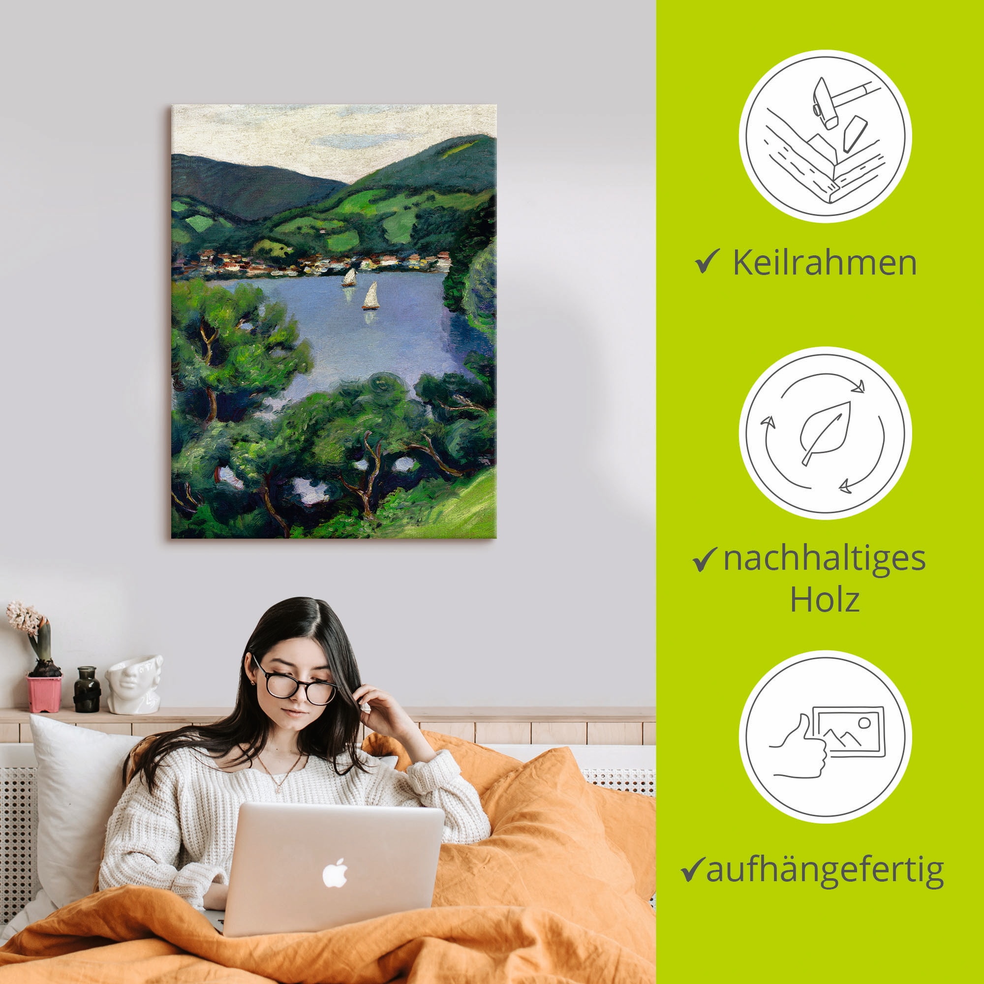 Artland Leinwandbild »Ansicht vom Tegernsee«, Gewässer, (1 St.), auf Keilrahmen gespannt