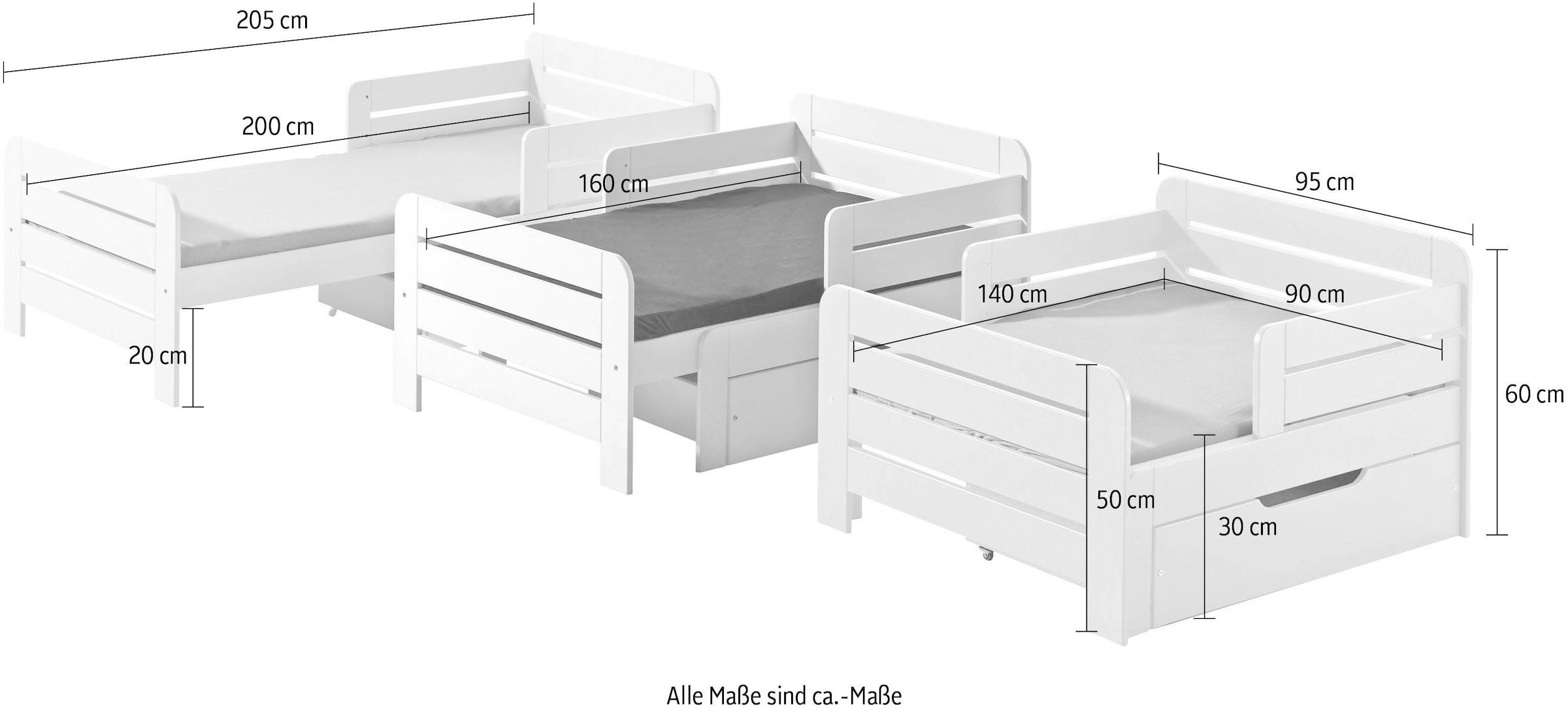 4. Bild von Vipack Einzelbett, (Packung, Made in Europe), Kinderbett, Länge 140 bzw. 160 und 200 cm, in Weiß oder Grau lackiert