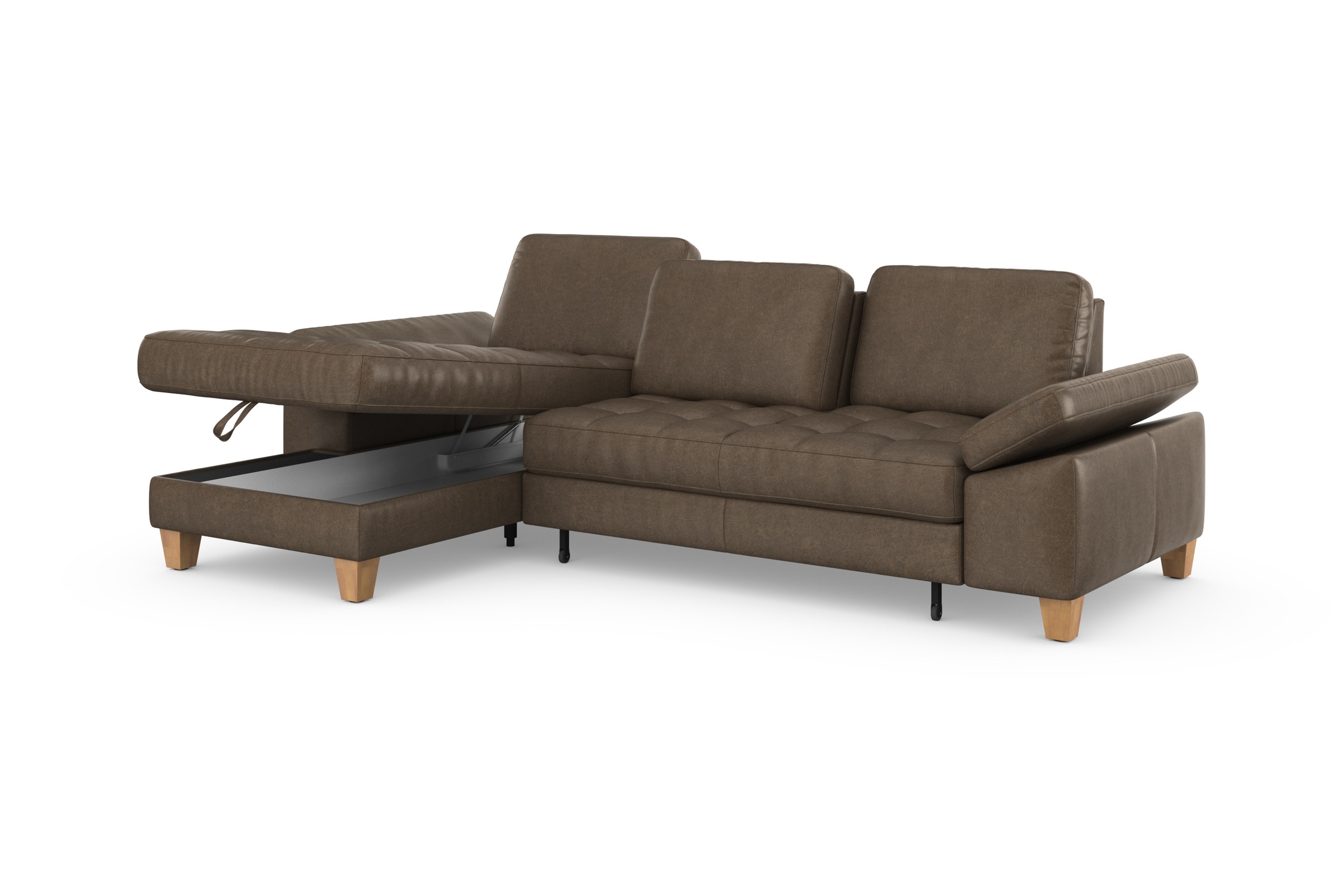 sit&more Ecksofa »Westham L-Form«, mit Recamiere, mit oder ohne Bettfunktion, Bettkasten, Füße Eiche