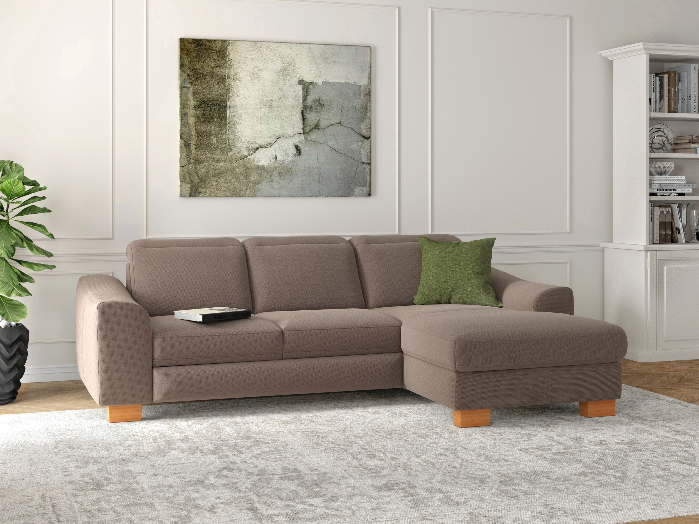 sit&more Ecksofa »Dundee L-Form«, mit Federkern und Massivholzfüßen, wahlweise mit Kopfteilverstellung