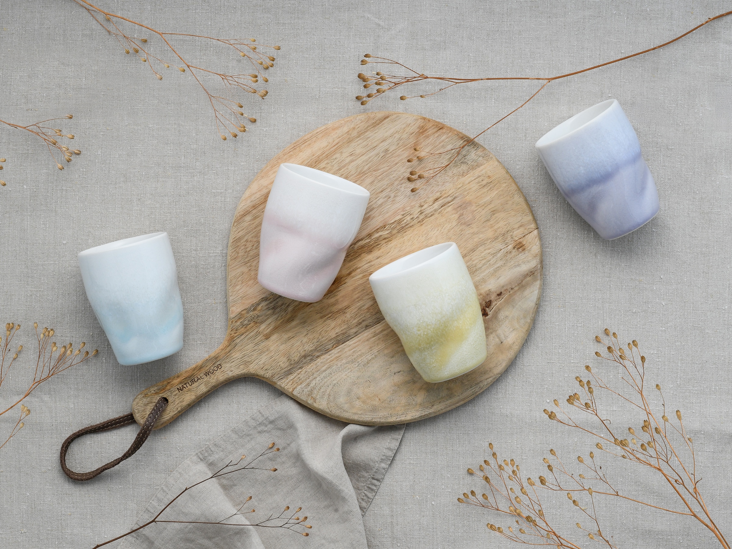 CreaTable Becher »Squeezy Maytime, Kaffeebecher 4-tlg« Einzigartige Optik, Reaktivglasur