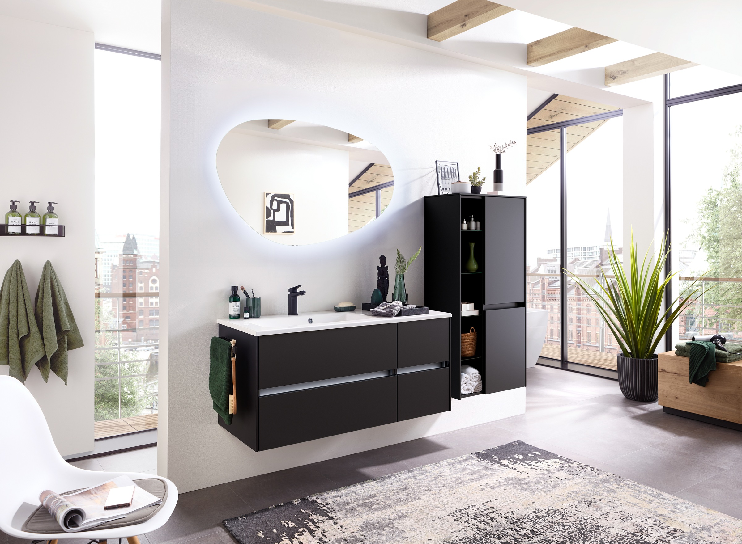 Saphir Badmöbel-Set »Badmöbel-Set Serie 6010 Solid-Surface-Waschtisch mit U günstig online kaufen