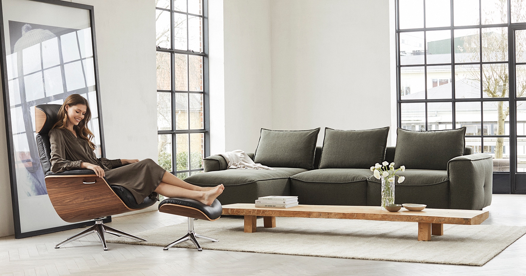 FLEXLUX Fußhocker »Volden«, für Beinauflage zur besseren Entspannung, Walnuss, Fuß Alu