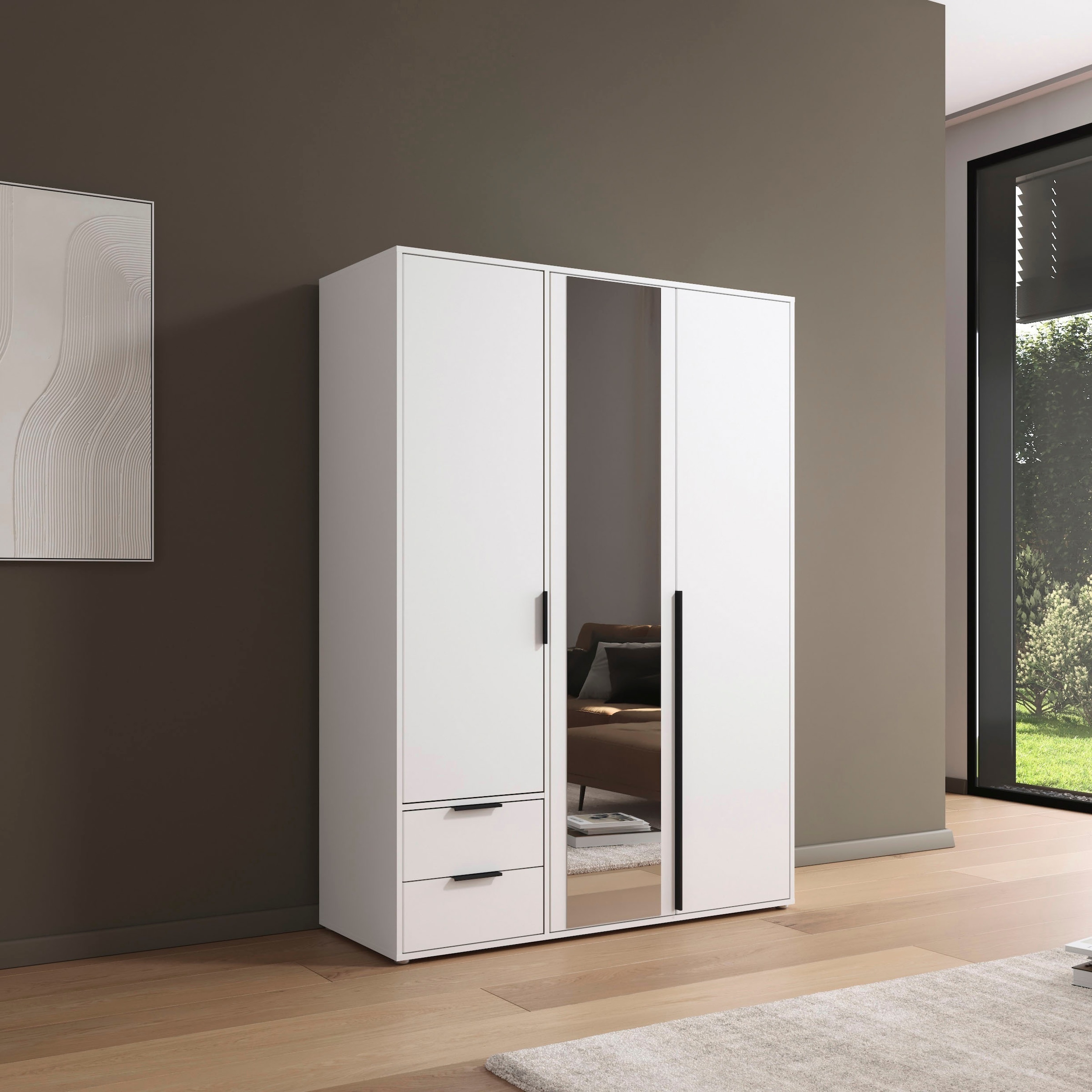 rauch Drehtürenschrank »Kleiderschrank Schrank Garderobe Wäscheschrank NAGATA mit Spiegel«, (in 3 verschiedenen Ausstattungen BASIC/CLASSIC/PREMIUM), und Schubladen sowie Stangengriffen TOPSELLER MADE IN GERMANY