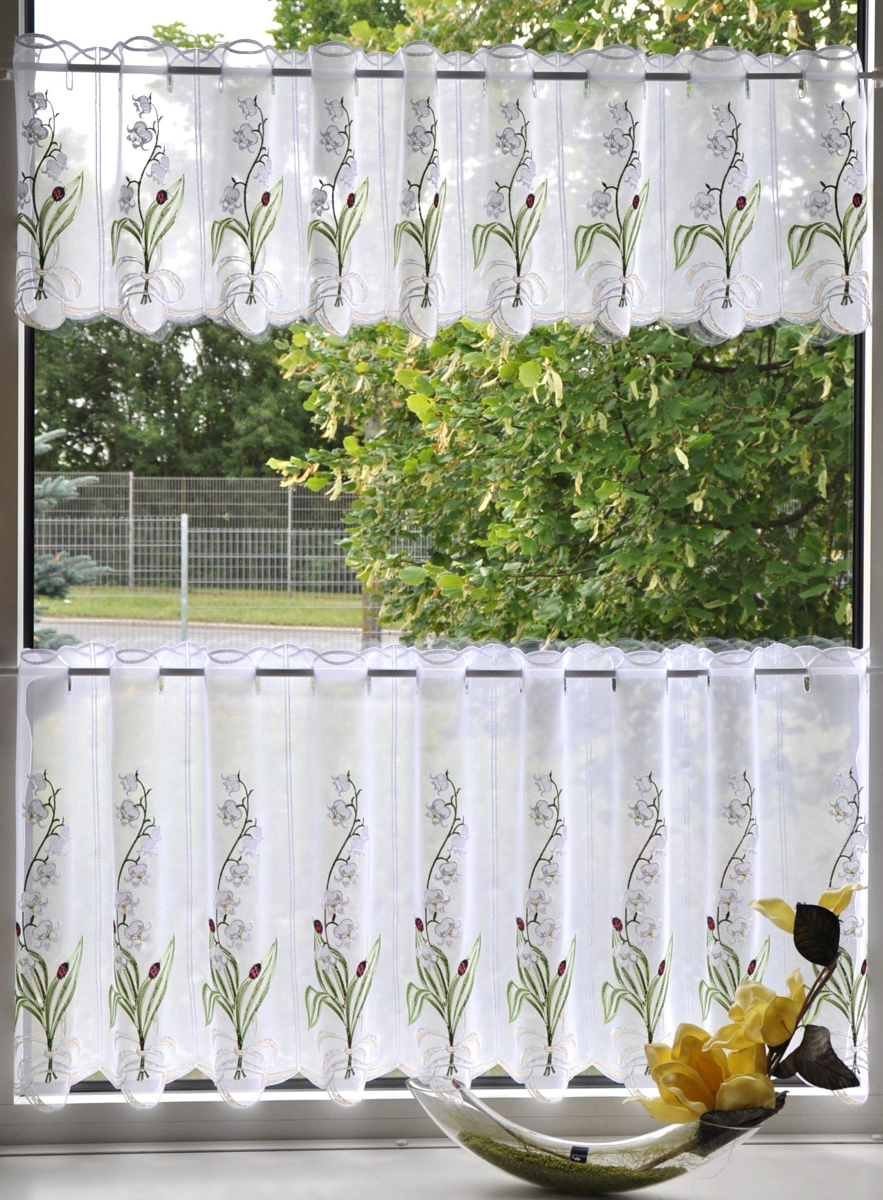 Stickereien Plauen Scheibengardine »Maiglöckchen« Stangendurchzug 1 Stk. tl günstig online kaufen