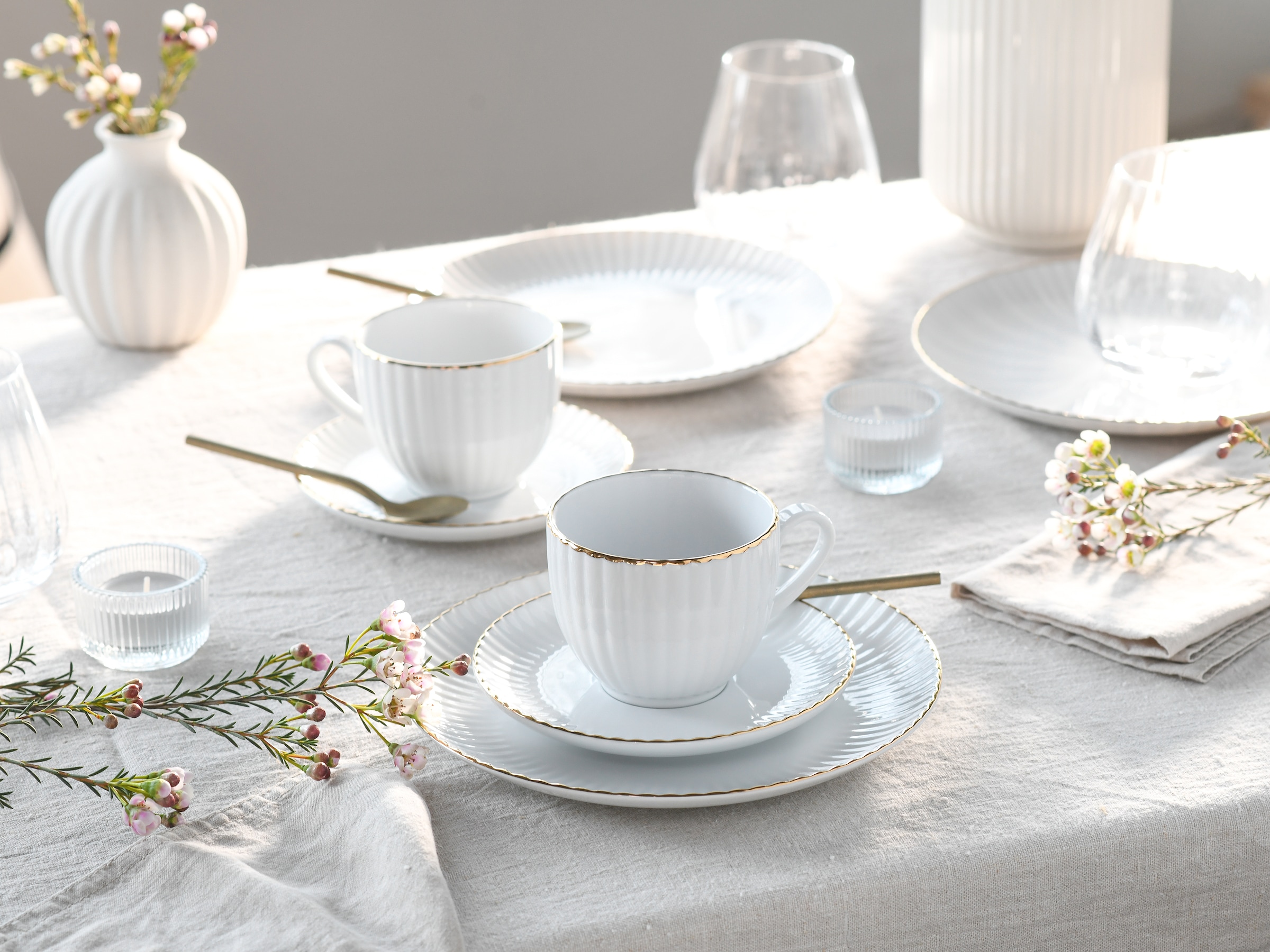 my home Kaffeeservice »Geschirr-Set, Service Elisetta«, (Set, 18 tlg.), Goldband, Made in Europe, 18 Teile, für 6 Personen