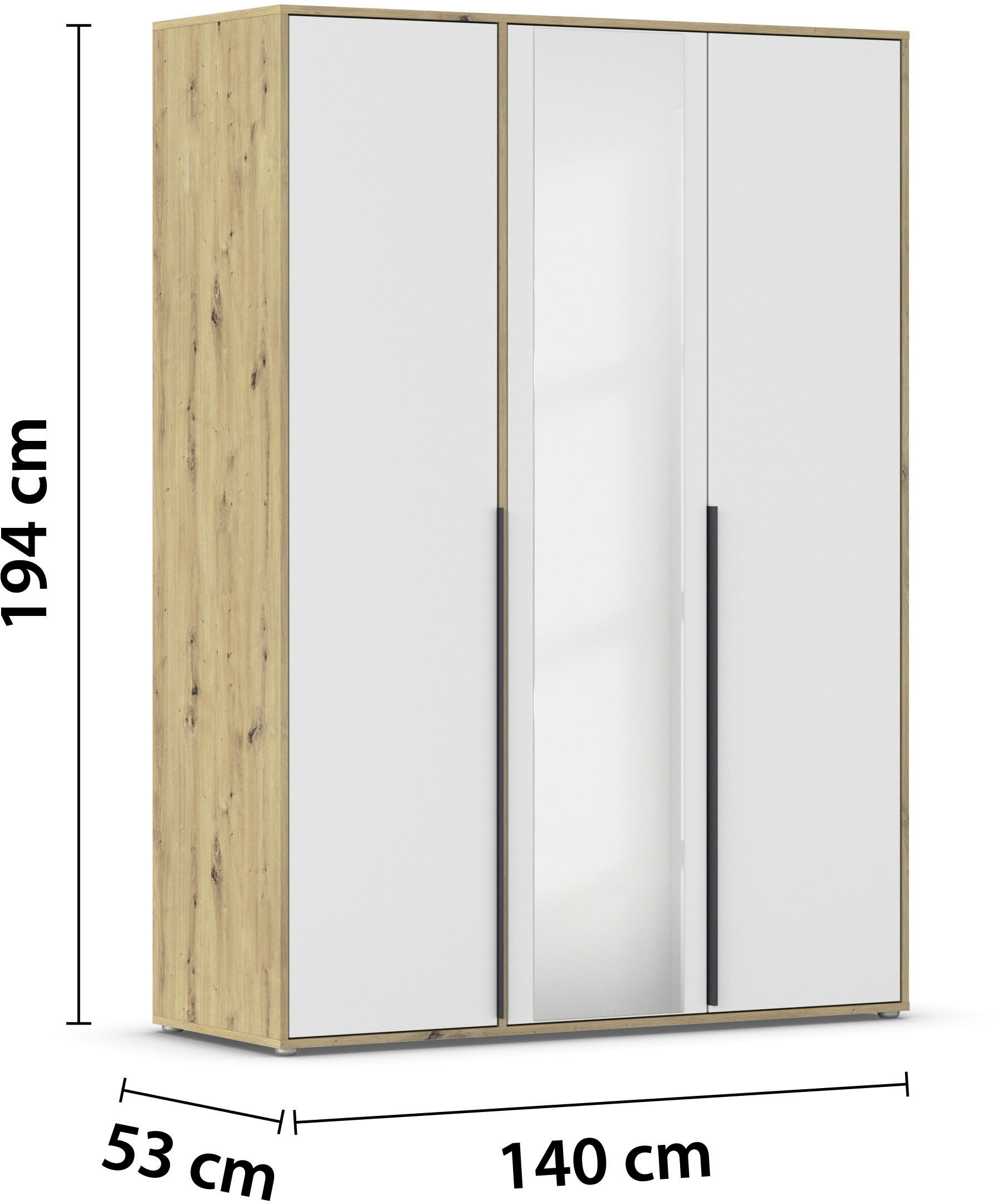 rauch Drehtürenschrank »Kleiderschrank Schrank Garderobe Wäscheschrank NAGATA mit Spiegel«, (in 3 verschiedenen Ausstattungen BASIC/CLASSIC/PREMIUM), und modernen Stangengriffen in Graumetallic TOPSELLER MADE IN GERMANY