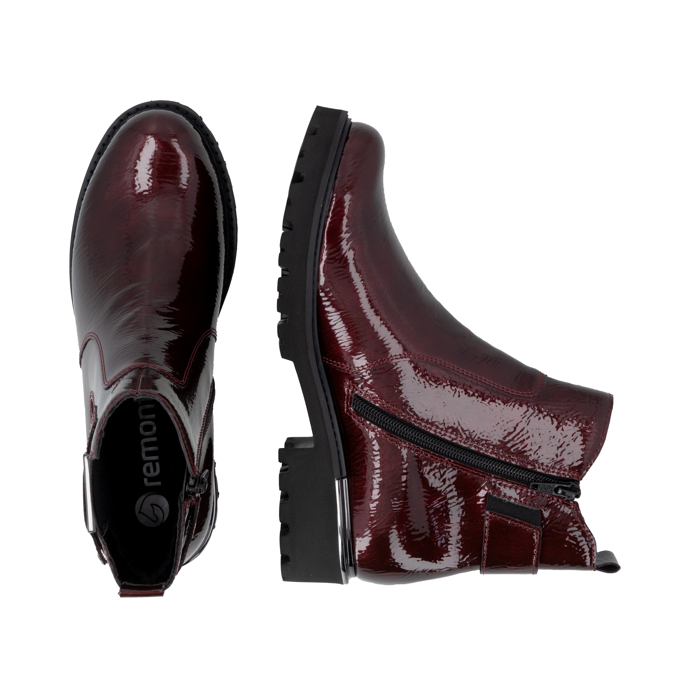 Remonte Chelseaboots  Blockabsatz, Stiefelette, Lackboots mit Metallic-Einsatz am Absatz