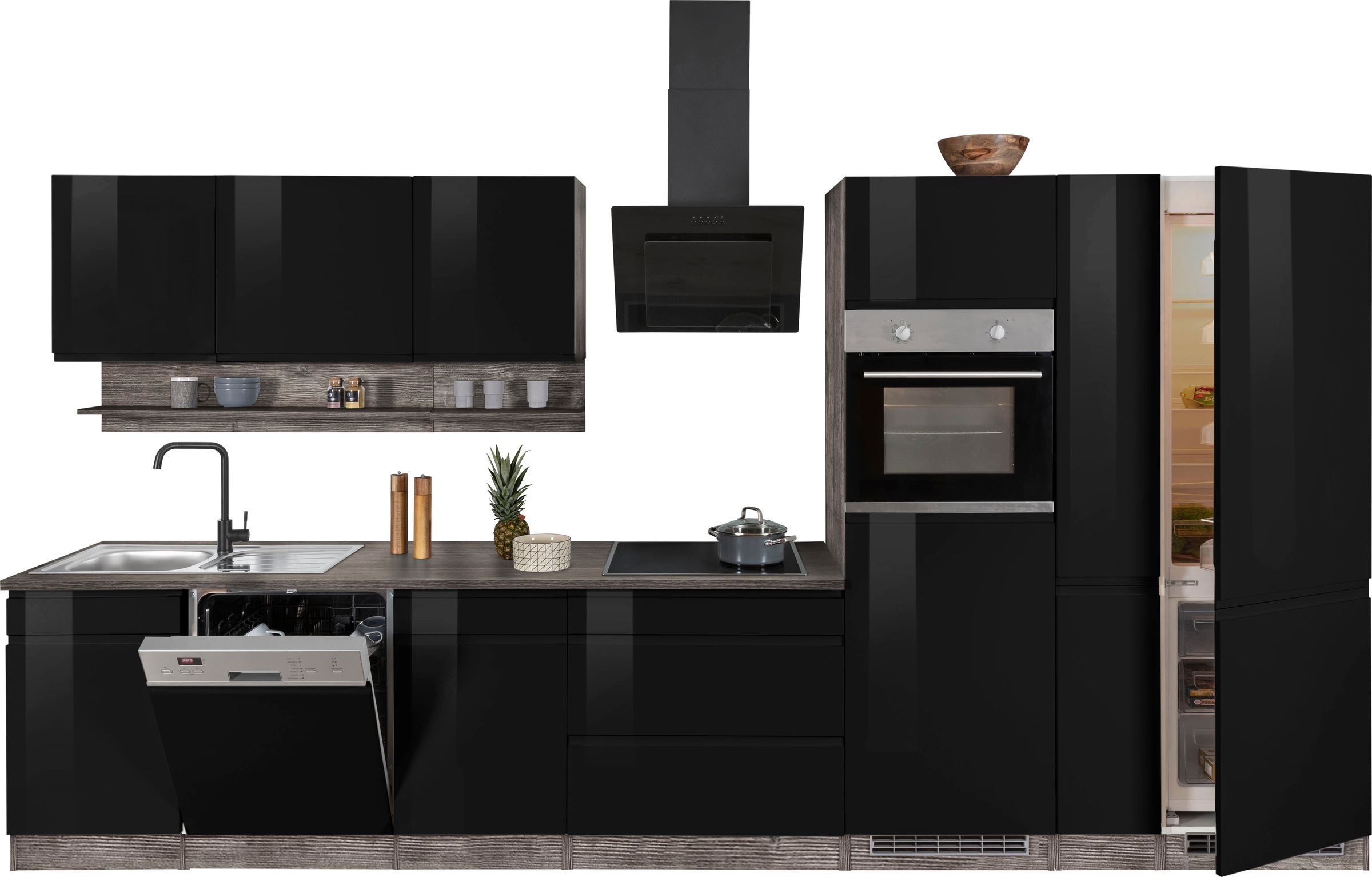 HELD MÖBEL Küchenzeile »Virginia«, Breite 390 cm, mit Glaskeramik-oder Induktionskochfeld
