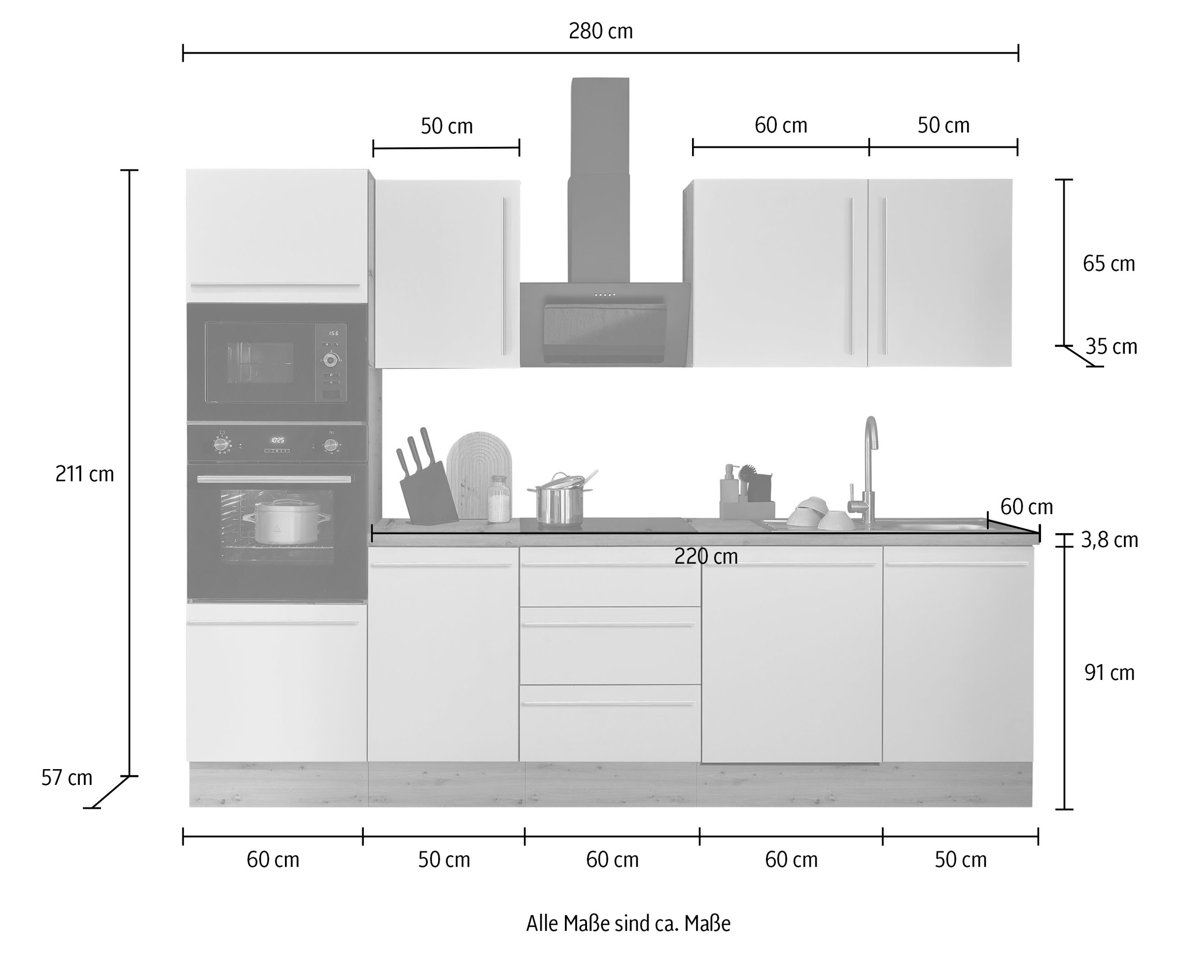 KOCHSTATION Küchenzeile »Florida«, Breite 280 cm, wahlweise mit E-Geräten,Softclose für Türen/Schubkästen