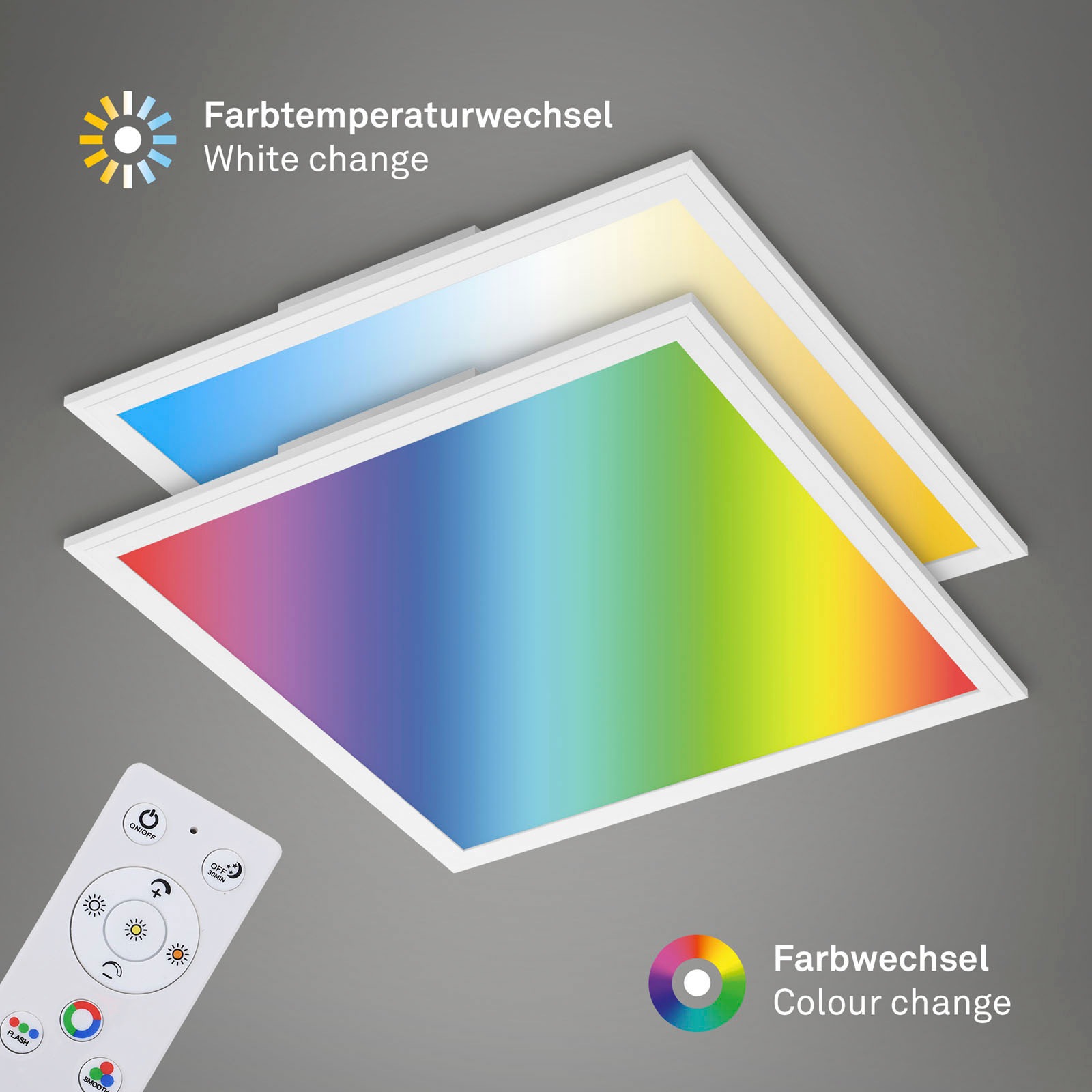 Briloner Leuchten LED Panel »7152016 Colour«, Leuchtmittel LED-Board | LED fest integriert, Deckenlampe, 45x45x7cm, Weiß, 24W, Wohnzimmer, Schlafzimmer, Küche