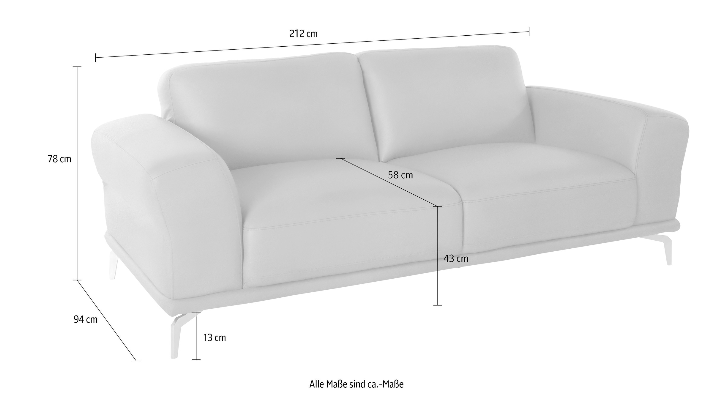 W.SCHILLIG 2,5-Sitzer »montanaa« mit Metallfüßen in Chrom glänzend, Breite 212 cm