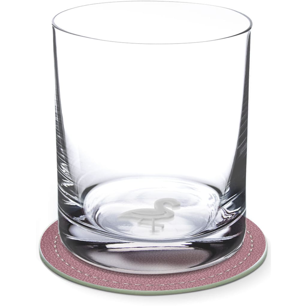 Contento Whiskyglas, (Set, 4 tlg., 2 Whiskygläser und 2 Untersetzer), Flamingo, 400 ml, 2 Gläser, 2 Untersetzer