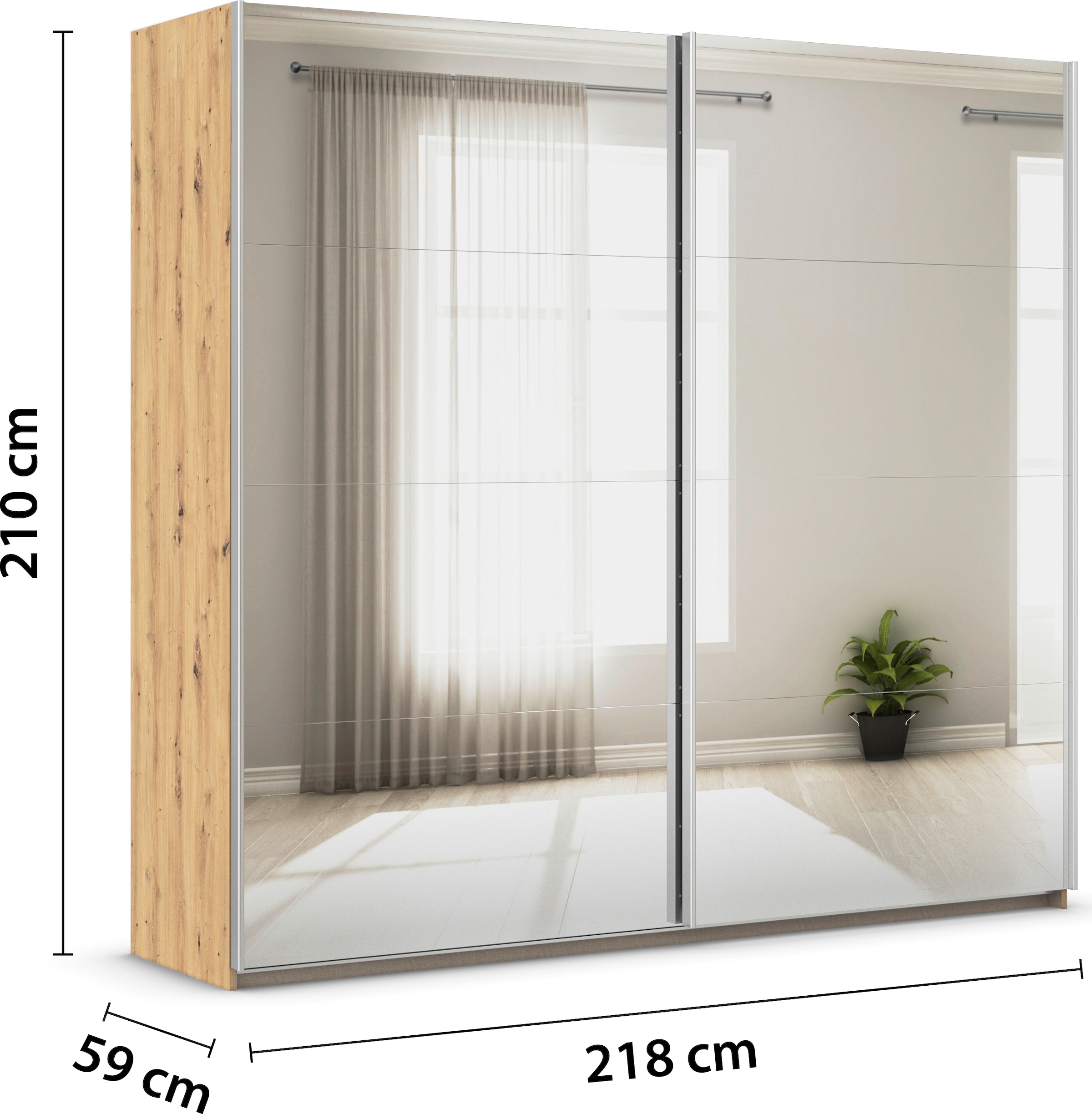 rauch Kleiderschrank »Schwebetürenschrank Schrank Garderobe Wäscheschrank ASTANA« 3 Ausstattungen BASIC/CLASSIC/PREMIUM (inkl. SOFT-CLOSE-FUNKTION),  großflächige Spiegelfront Metallgriffleisten alufarbig MADE IN GERMANY