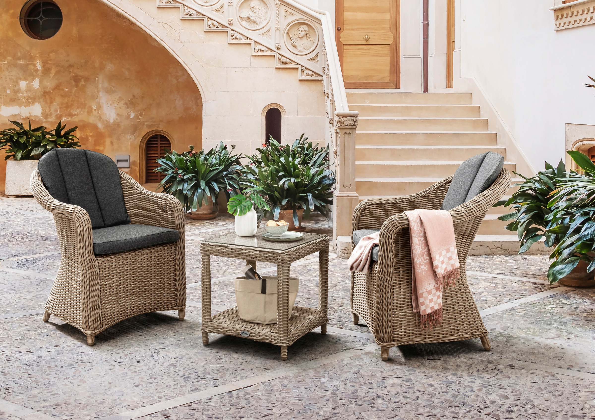 Destiny Balkonset »MALAGA MERANO« Set, 7 Stk. tlg. Polyrattan, 2 Sessel + B günstig online kaufen