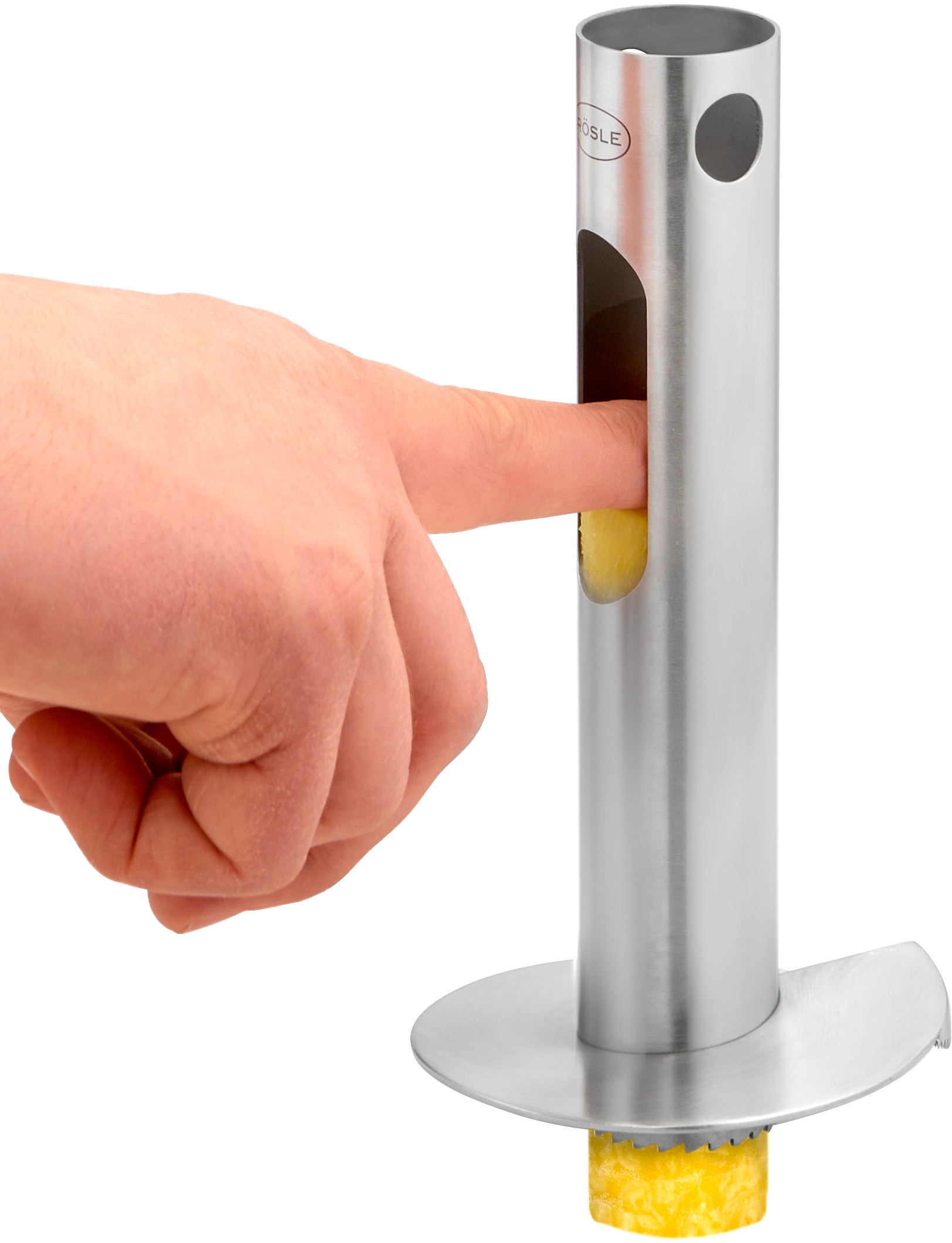 RÖSLE Obstschneider Ananasschäler mit ergonomischem Griff, Einschneidskala, Auswurfschlitz
