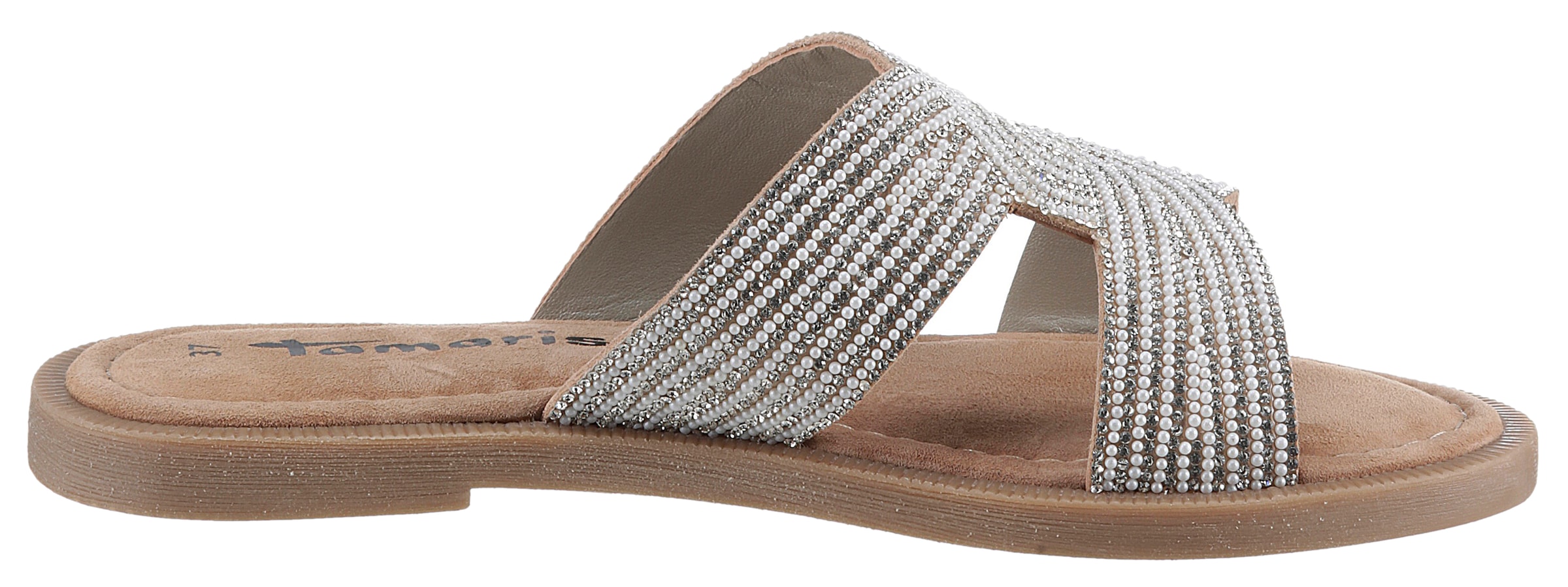 Tamaris Pantolette, Blockabsatz, Festtagsmode, Sommerschuh mit funkelnder Bandage