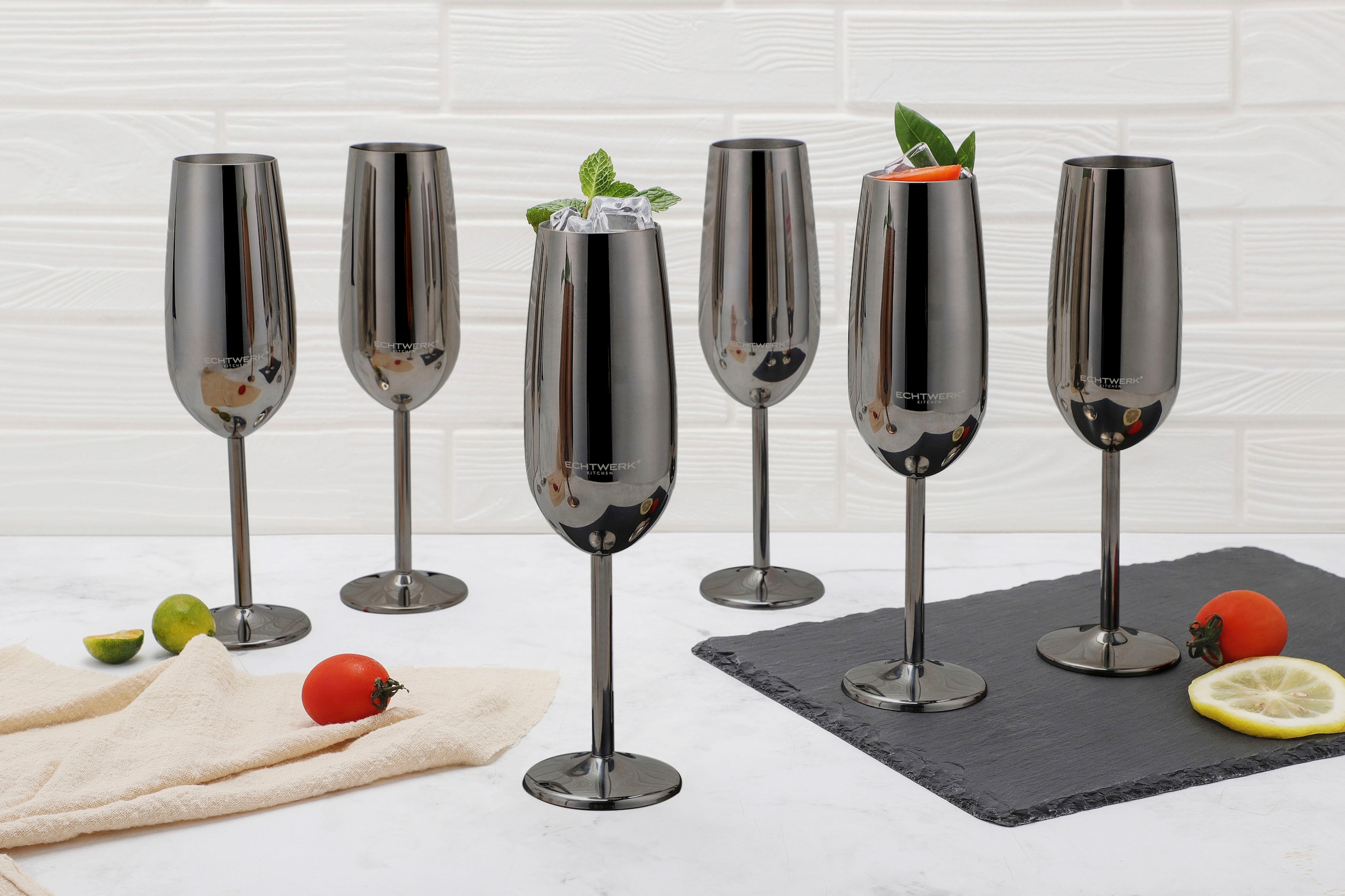 ECHTWERK Champagnerglas, (Set, 6 tlg.), Sektglas, Sektkelch, Champagnerkelch, bruchsicher, 250 ml