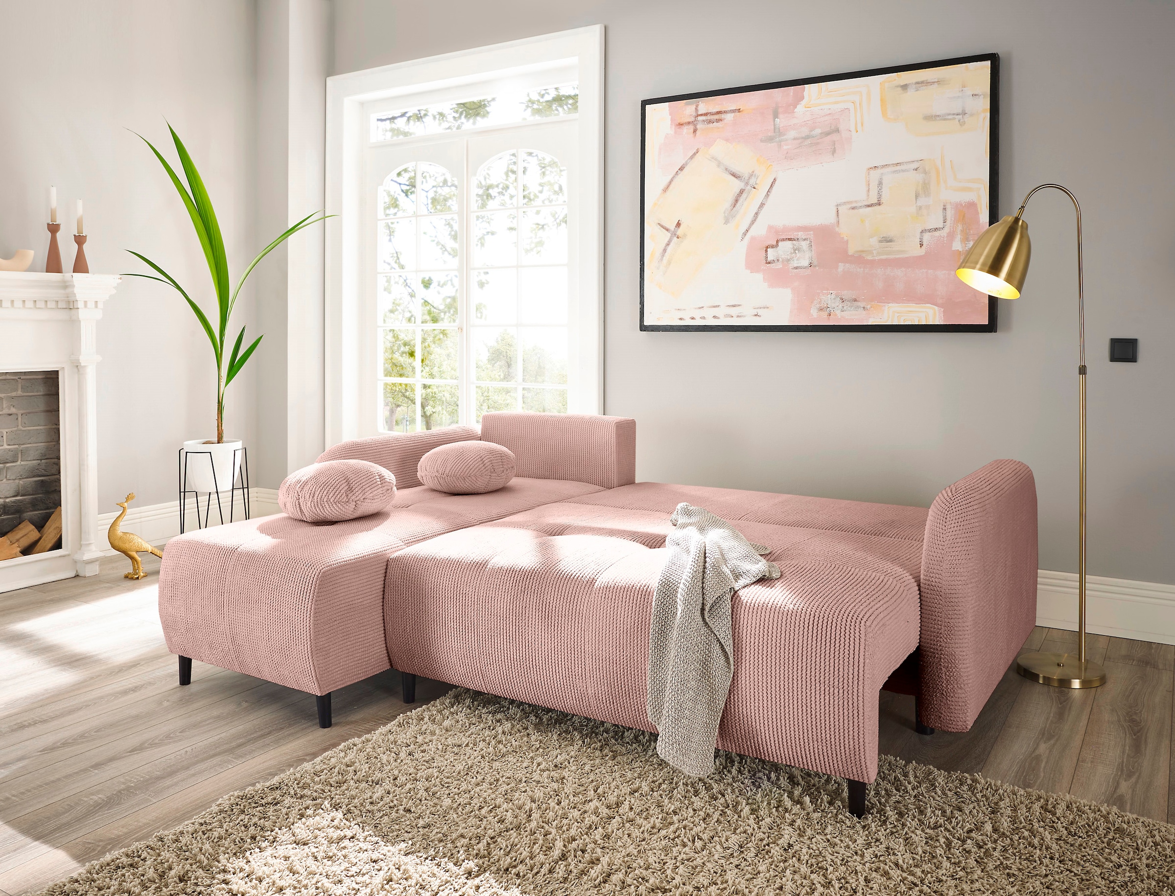 Leonique Ecksofa »BLAISE«, mit Bett-Funktion (Liegefläche 140/200 cm), Zier- und Rückenkissen
