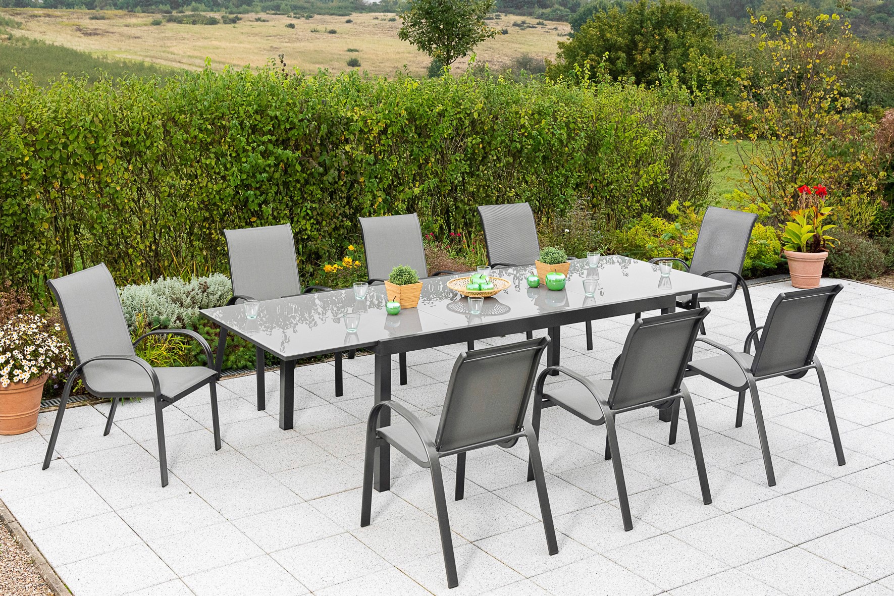 MERXX Garten-Essgruppe »Amalfi« Set, 9 Stk. tlg. 8 Stapelsessel, Ausziehtis günstig online kaufen