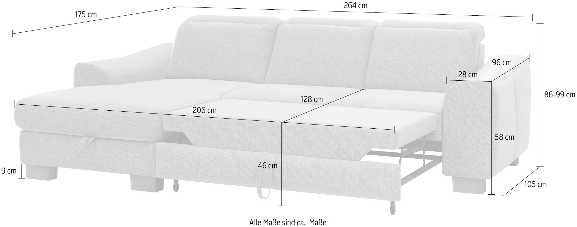 Home affaire Ecksofa »Dundee L-Form«, wahlweise mit Kopfteilverstellung und zusätzlich mit Bettfunktion