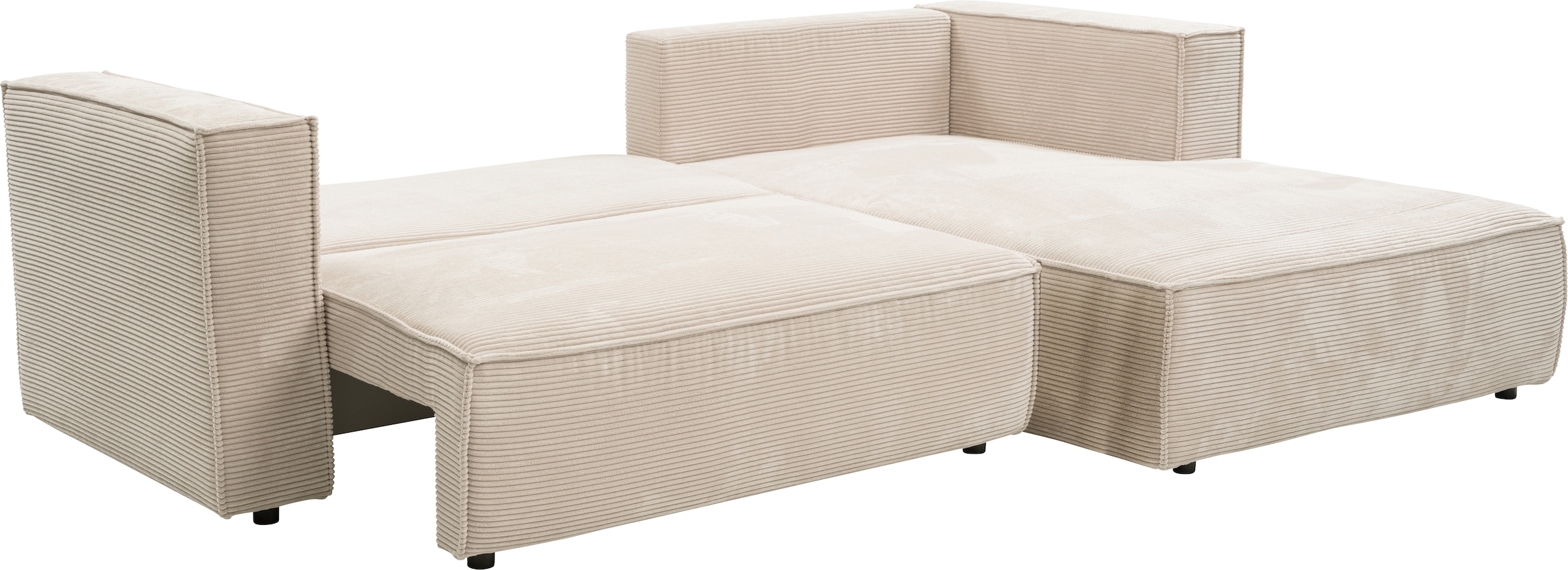 WERK2 Ecksofa »Atlanta-New, modernes Design, Stellmaße 280x147cm, L-Form, Kedernaht« hoher Komfort, Schlaffunktion & Bettkasten, Cord, Natur