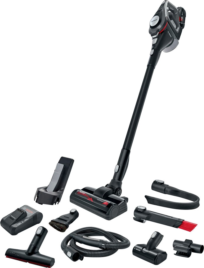 BOSCH Akku-Stielstaubsauger »Unlimited 8 Gen2 BSS825MULT, HEPA-Filtersystem, 10 Jahre Motorgarantie«, 5 Ah Akku, lange Laufzeit, Schnellladegerät, Hartboden-Softdüse, grau