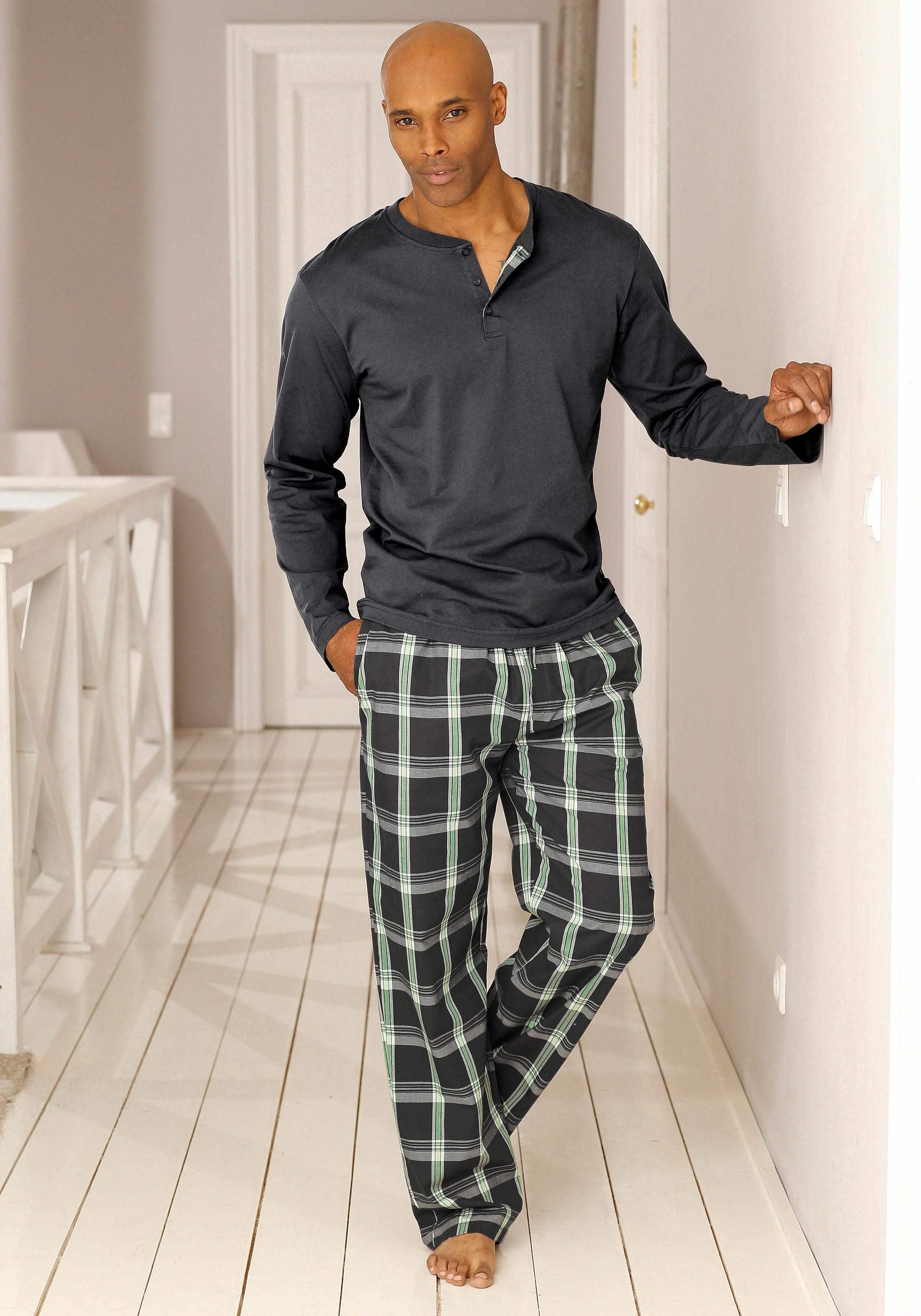 H.I.S Pyjama, (2 tlg., 1 Stück), Schlafanzug mit langer karierter Webhose