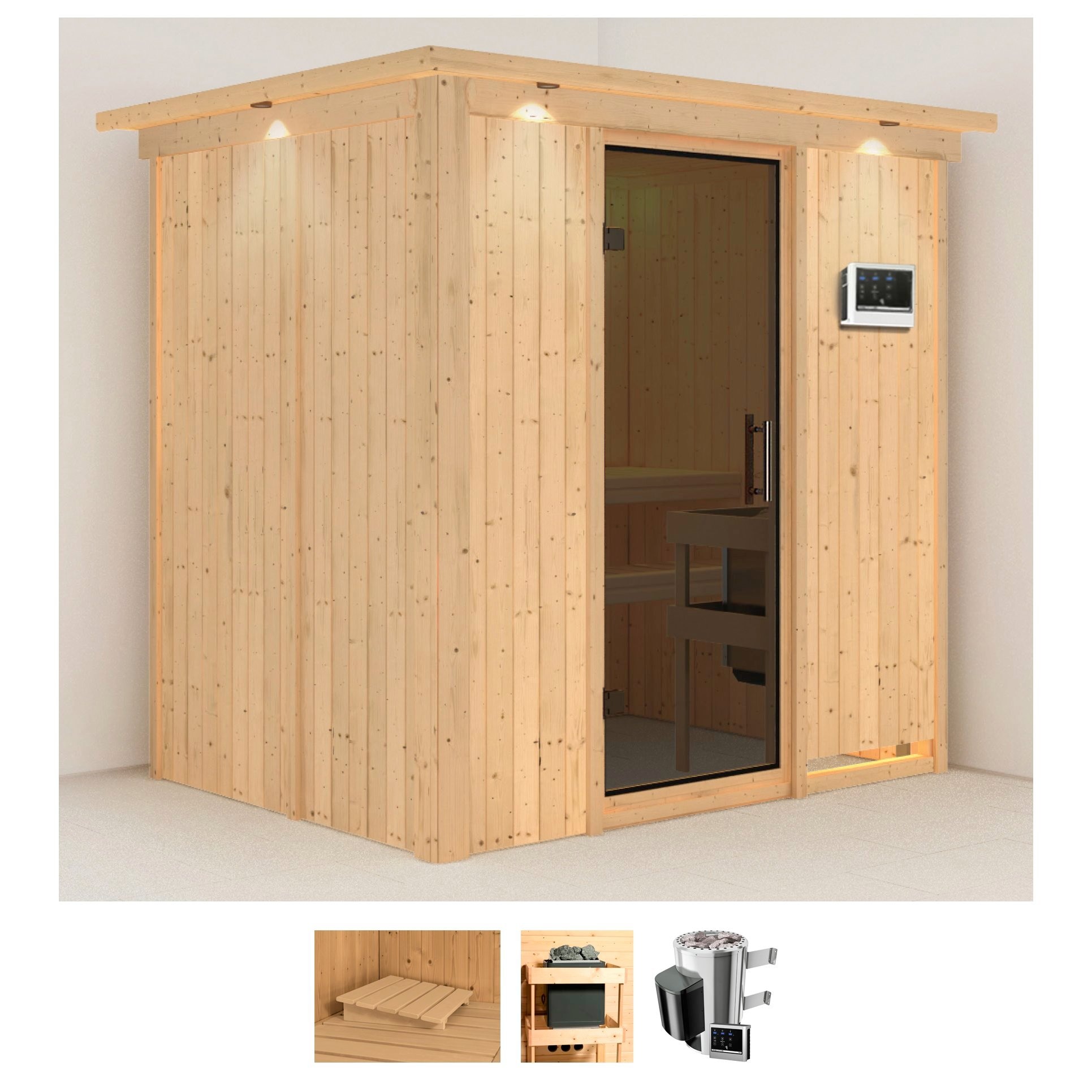 Karibu Sauna »Finja«, 3,6-kW-Plug & Play Ofen mit externer Steuerung günstig online kaufen