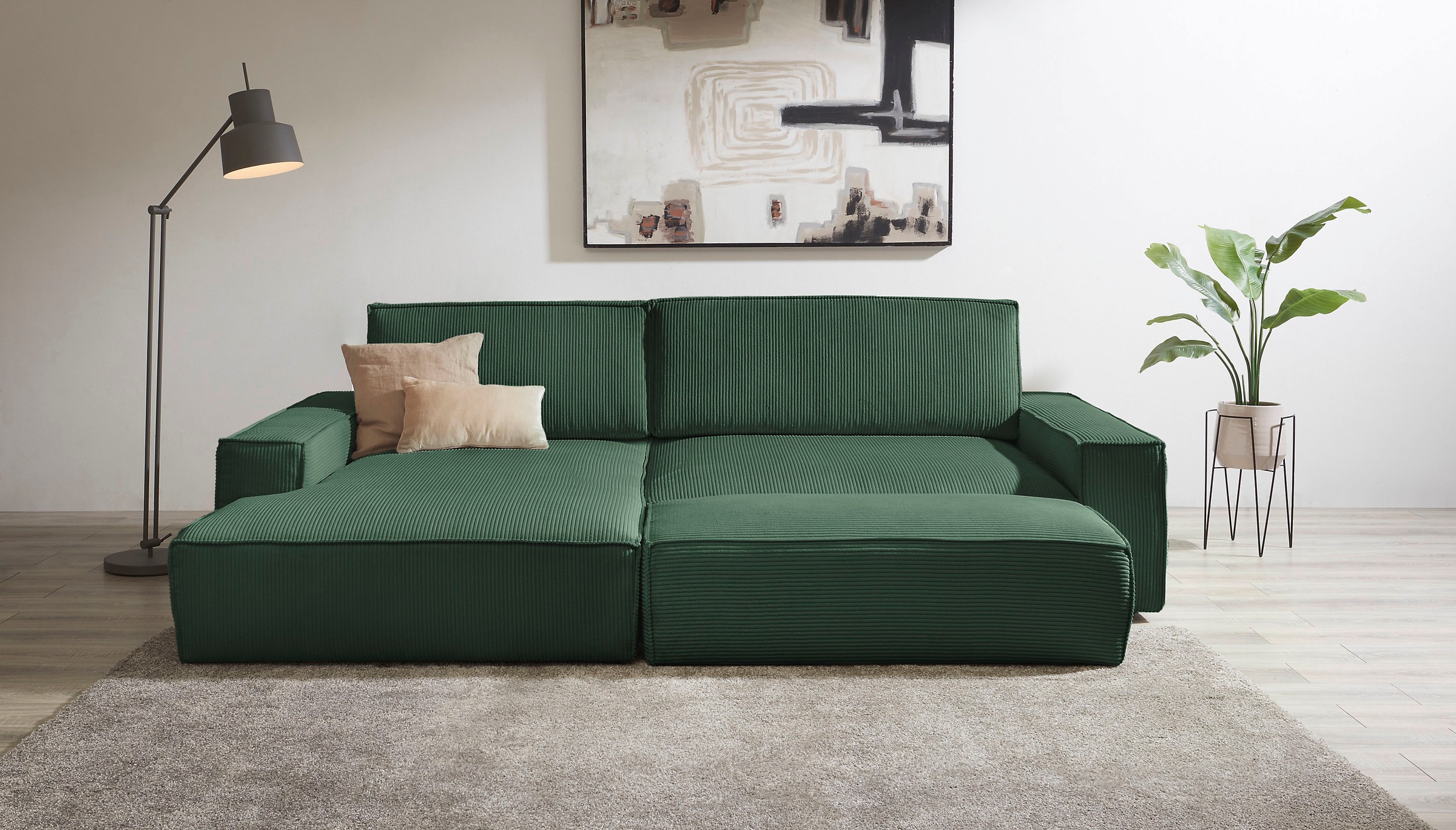 Home affaire Polsterecke »NEU: SHERWOOD XXL tief, L-Form mit Schlaffunktion, Big-Sofa mit Hocker«, (Set, 2 St.), stellbar zum Schlafsofa (Krokodilverbinder), Cord, Leinenoptik