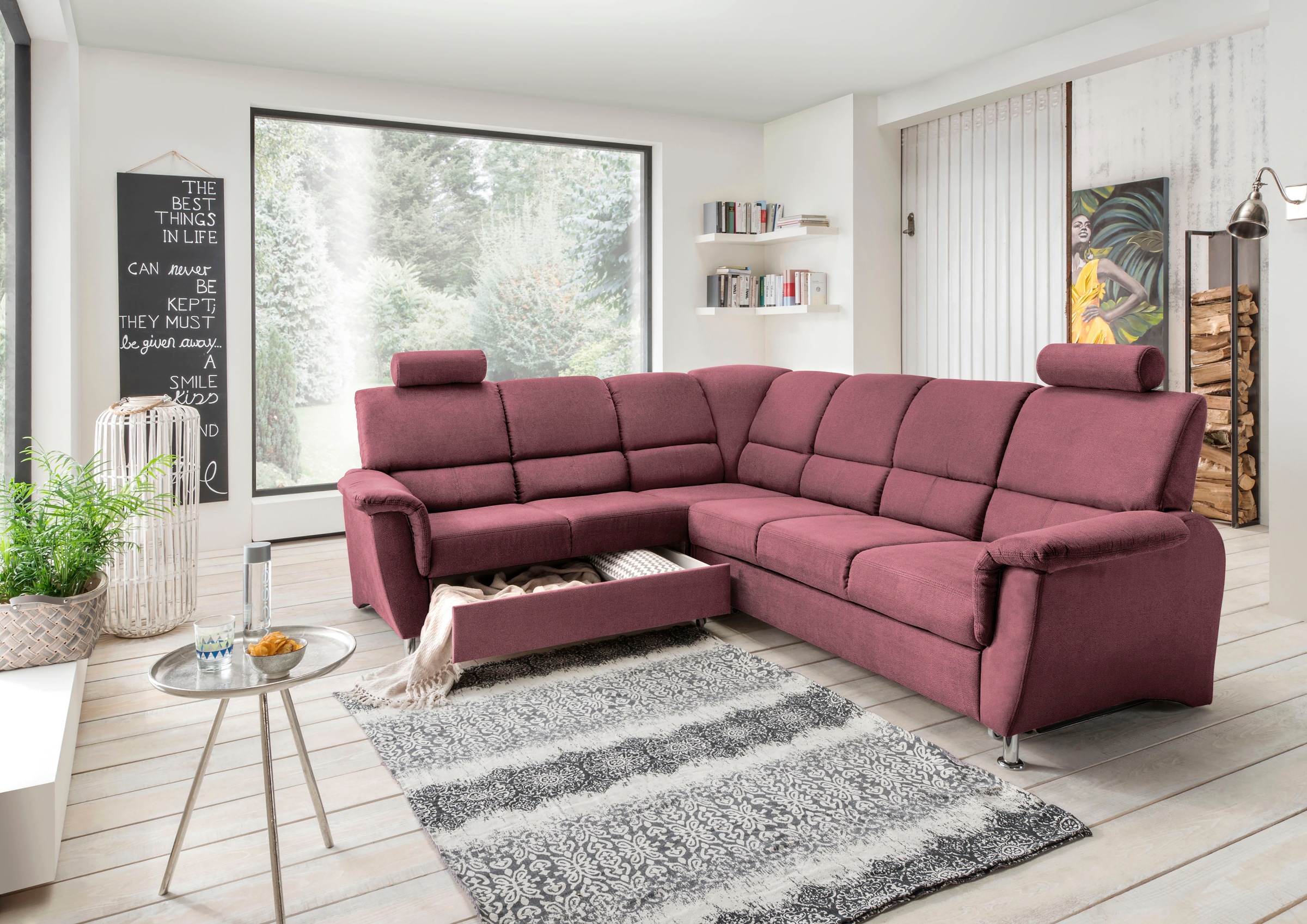 Home affaire Ecksofa »Pisa L-Form, mit Schlaffunktion, Stauraum, 2x höhenve günstig online kaufen
