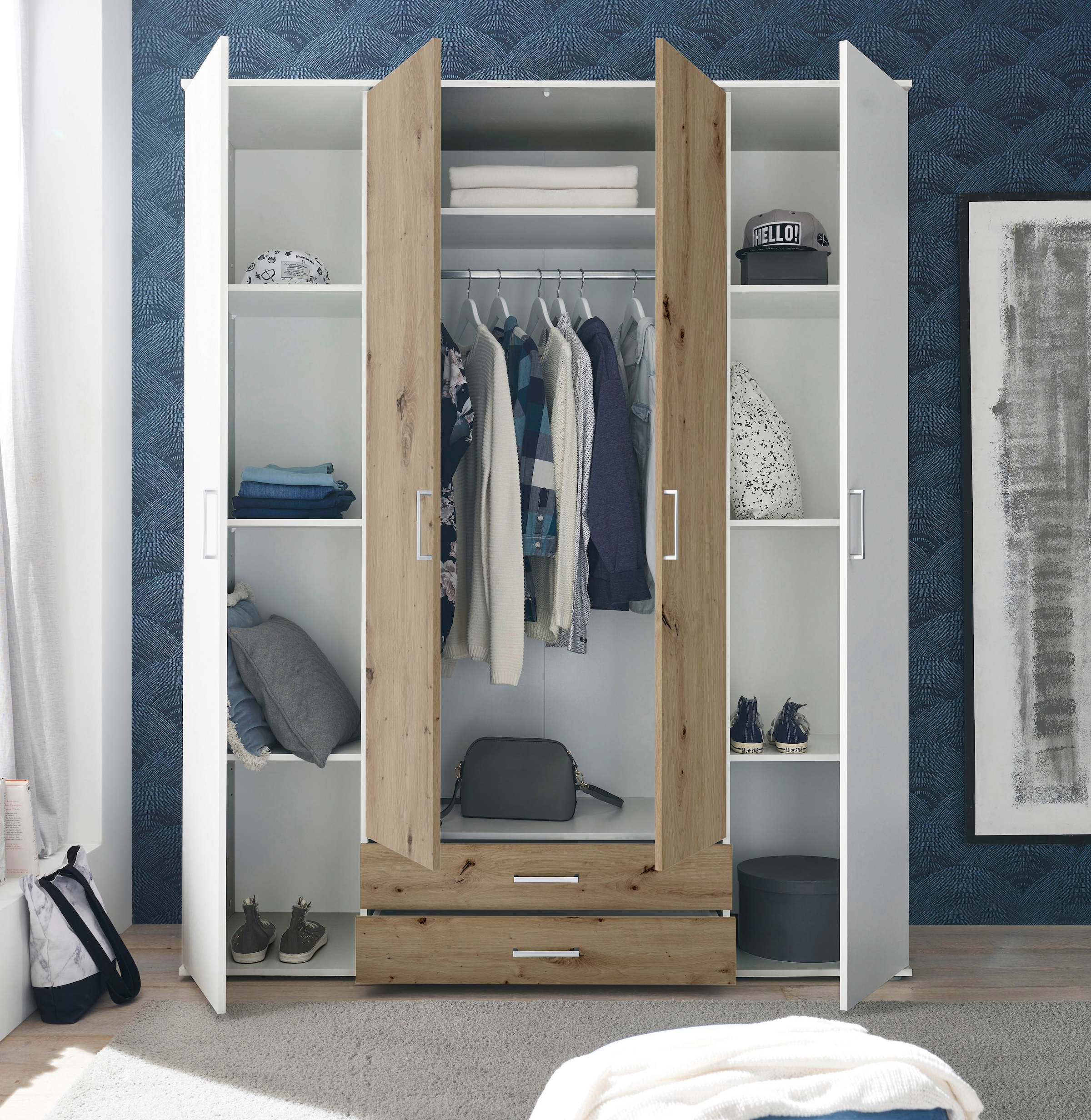 Schlafkontor Kleiderschrank »Marburg Bestseller Schrank Garderobe mit Schubladen«, Schlafzimmerschrank in Top Qualität, in 2 Breiten