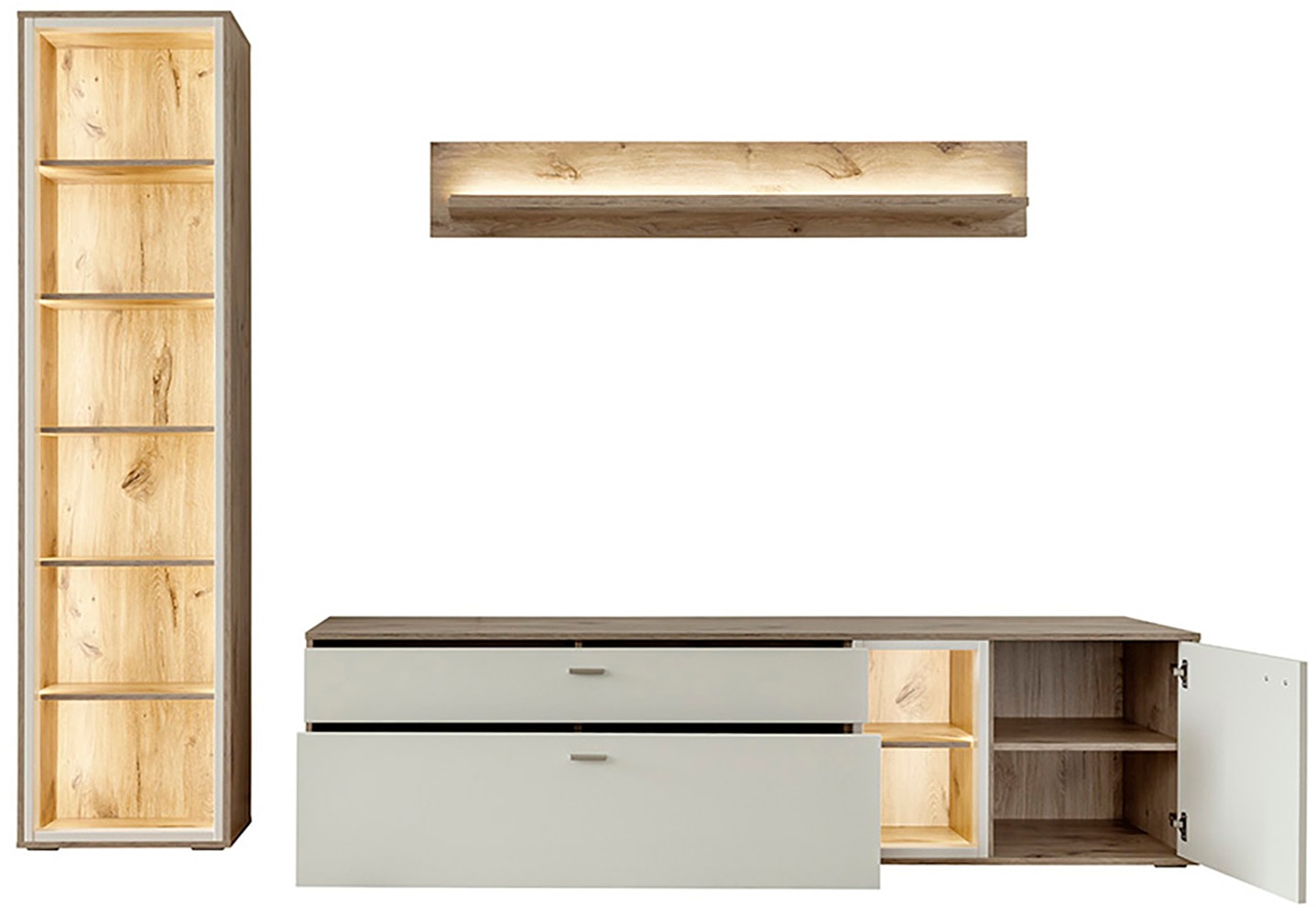 MCA furniture Wohnwand »SANTERNO«, (Komplett-Set, 3 St., 3-teilg), Wohnzimmer Set (3-tlg.), Türen & Schubkästen gedämpft, Breite 264 cm