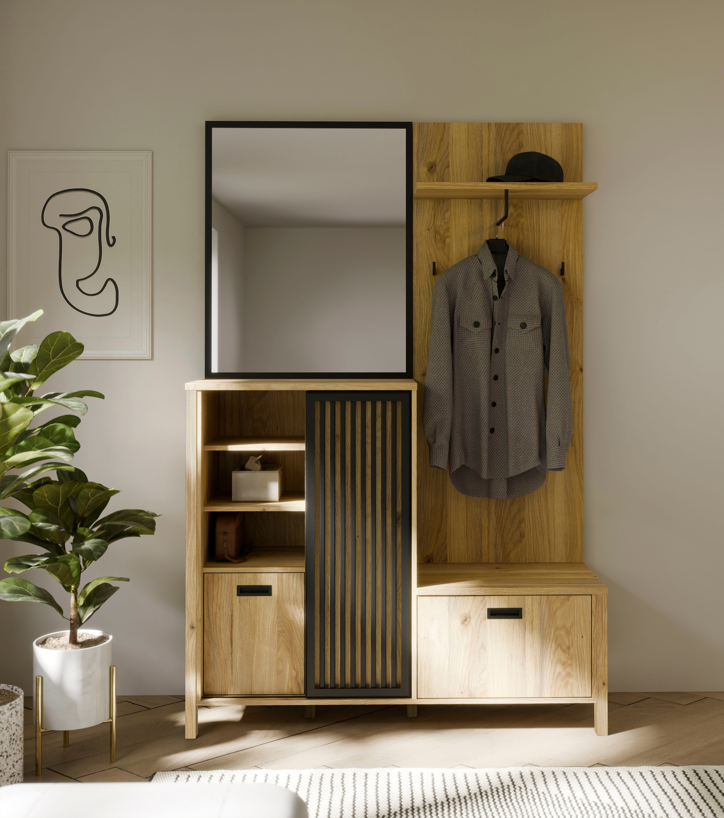 FORTE Kompaktgarderobe »Jytana« Kompaktgarderobe, Stauraum, Lamellenoptik, Trendfarbe