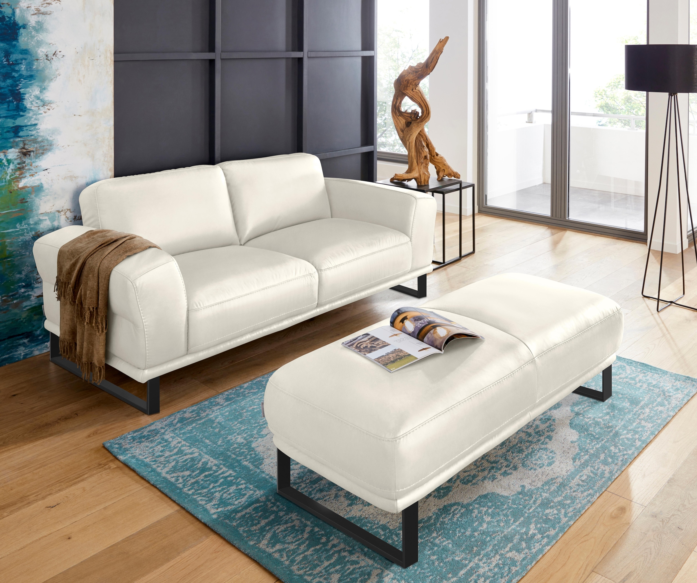 W.SCHILLIG Hocker »montanaa«, mit Metallkufen in Schwarz pulverbeschichtet, Breite 141 cm