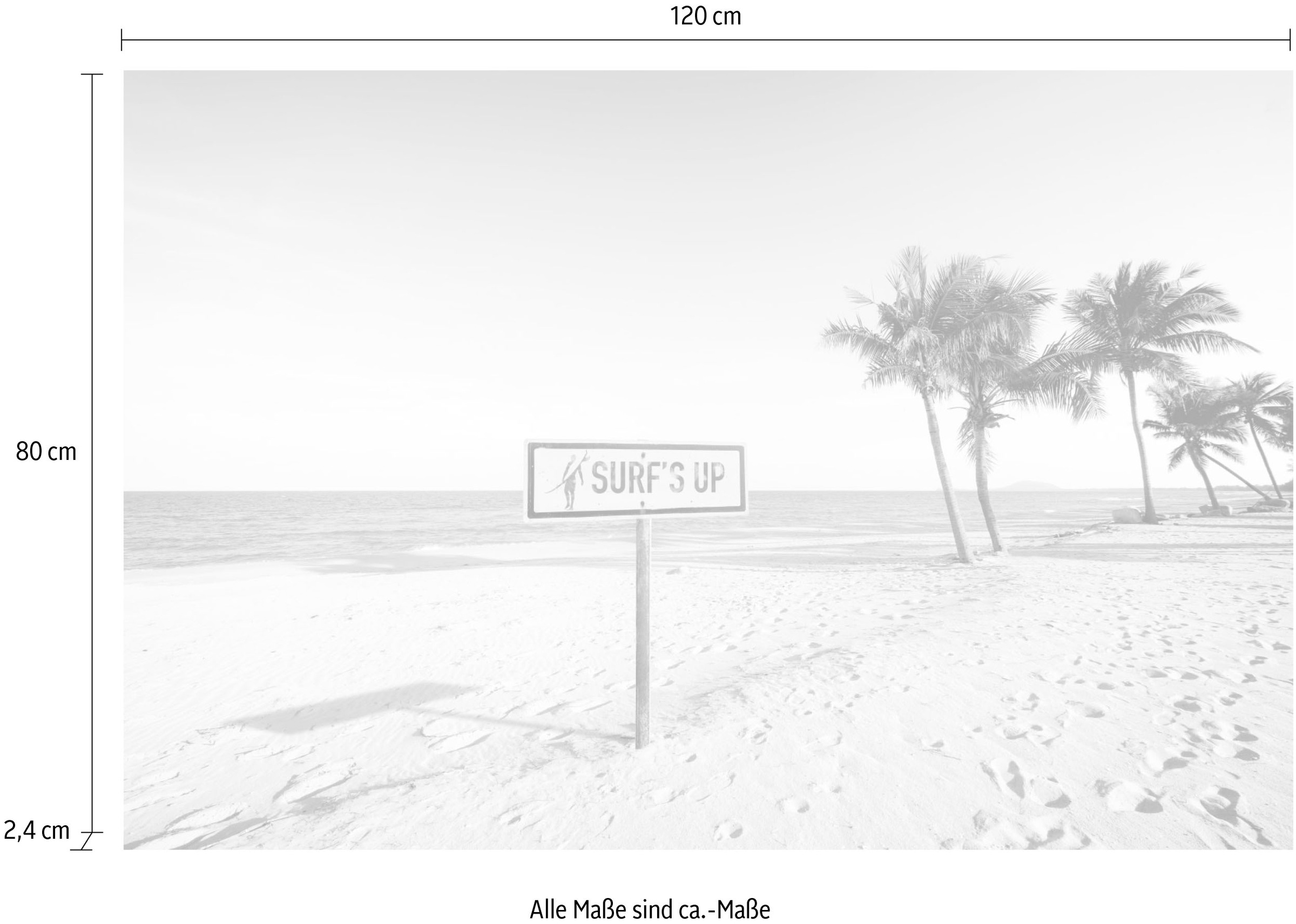queence Acrylglasbild »Surf's up Strand«, Strand-Strandbilder-Meer-Meer Bilder-Palmen-Schwarz-Weiß, Fine Art-Print in Galeriequalität