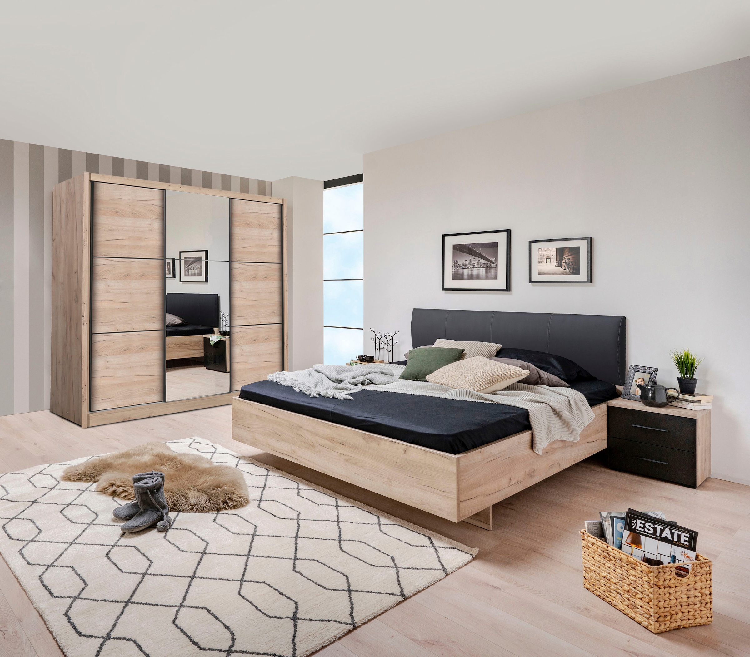 INOSIGN Schwebetürenschrank »Navara Kleiderschrank mit Spiegel Wäscheschrank Garderobe«, mit großzügiger Innenausstattung, FSC®-zertifiziert, in 3 Breiten