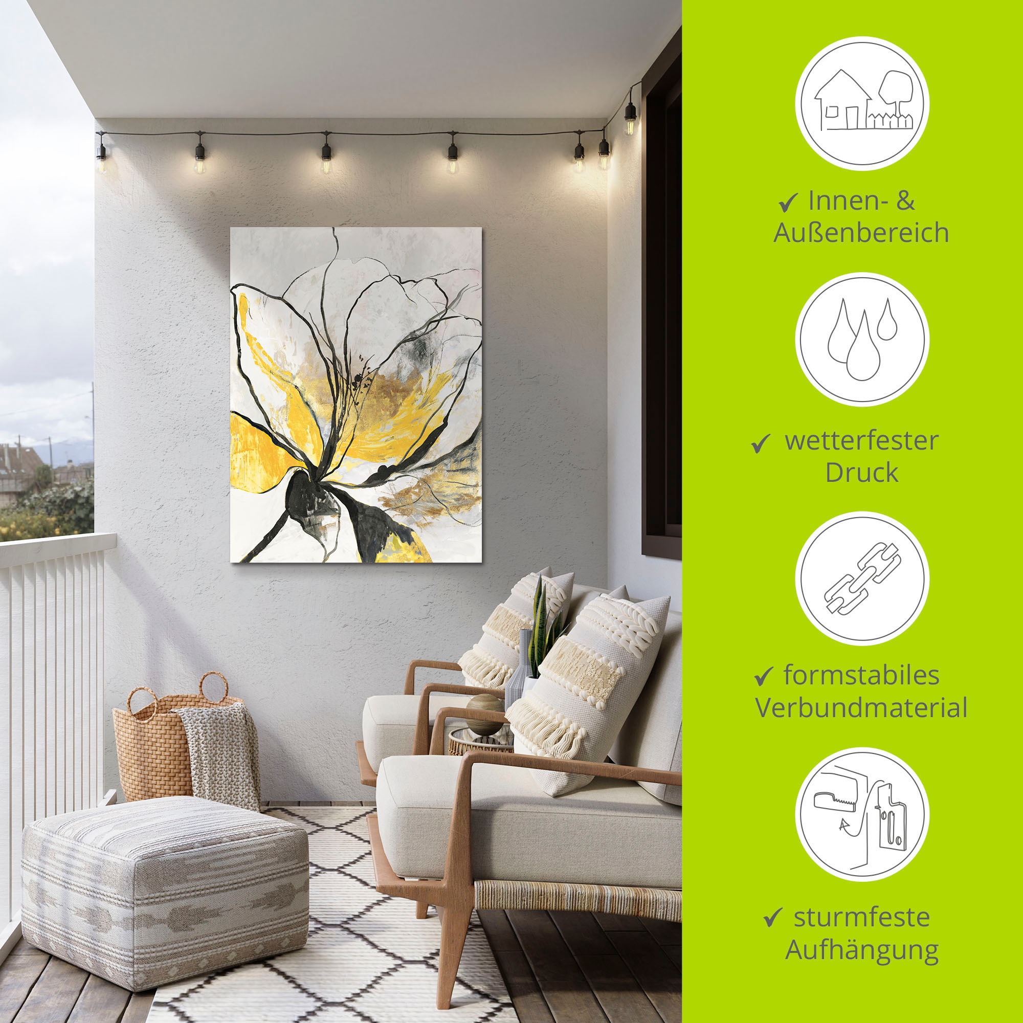 Artland Wandbild »Umrissenes Blumenmuster I gelbe Version«, Blumenbilder, (1 St.), als Alubild, Outdoorbild, Leinwandbild, Poster, Wandaufkleber