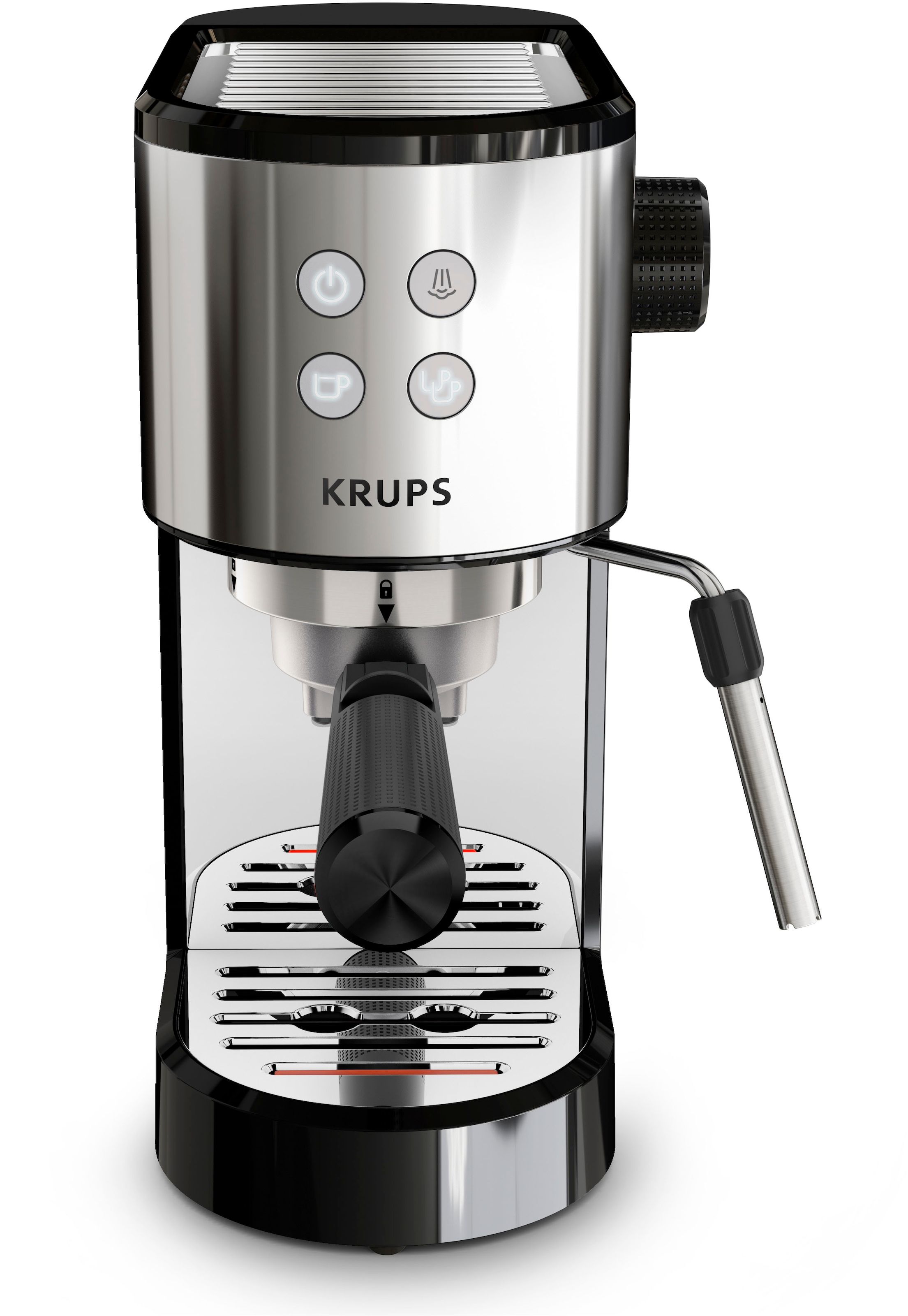 Krups Espressomaschine »XP4418 Virtuoso Essential, Siebträger«, Edelstahl-Applikationen, schlankes kompaktes Design, 2 Filtereinsätze