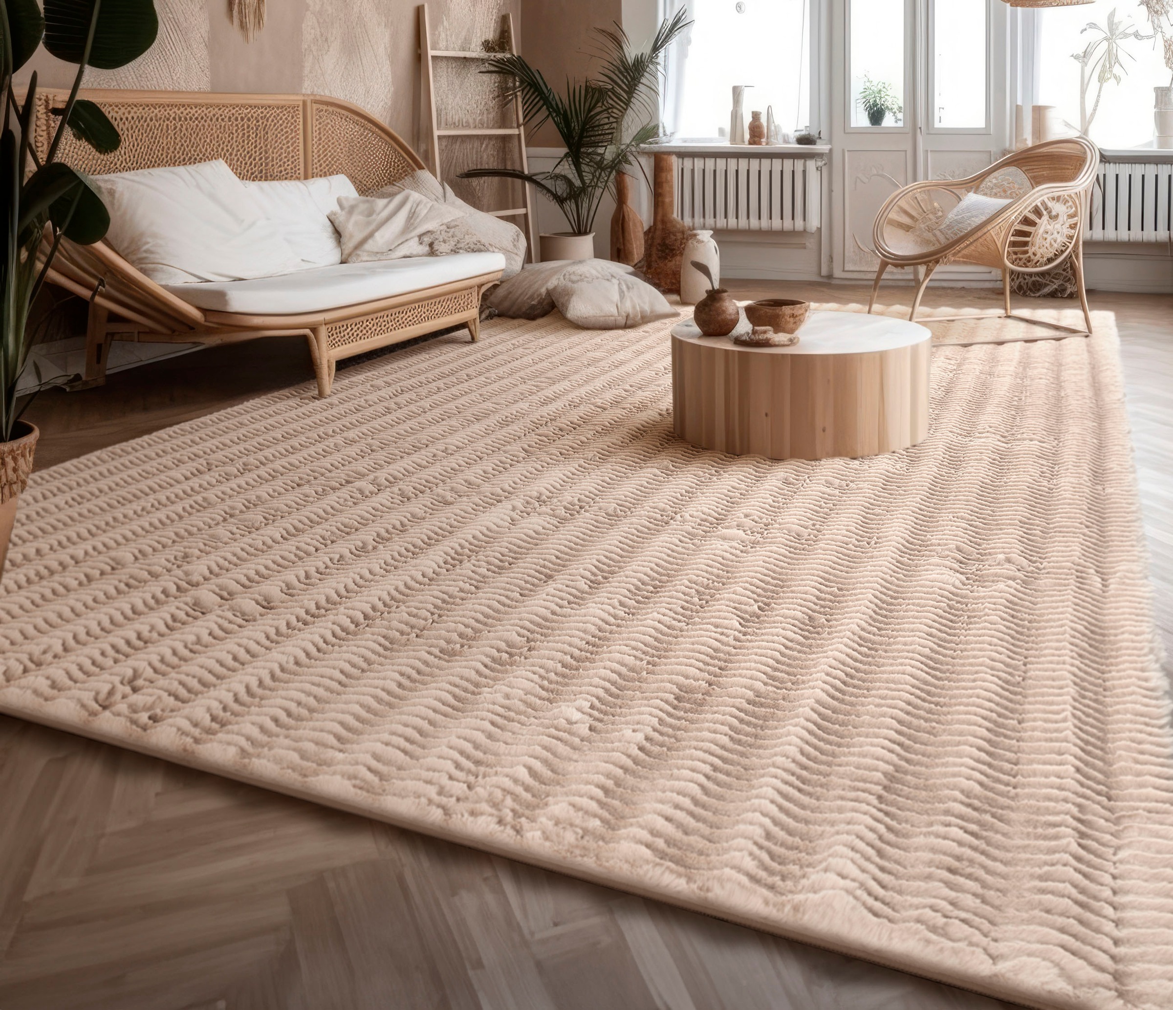 Paco Home Hochflor-Teppich »Arnheim 743«, rechteckig, 27 mm Höhe, Uni Farben, Wellen Muster, besonders weich, Hoch-Tief Effekt