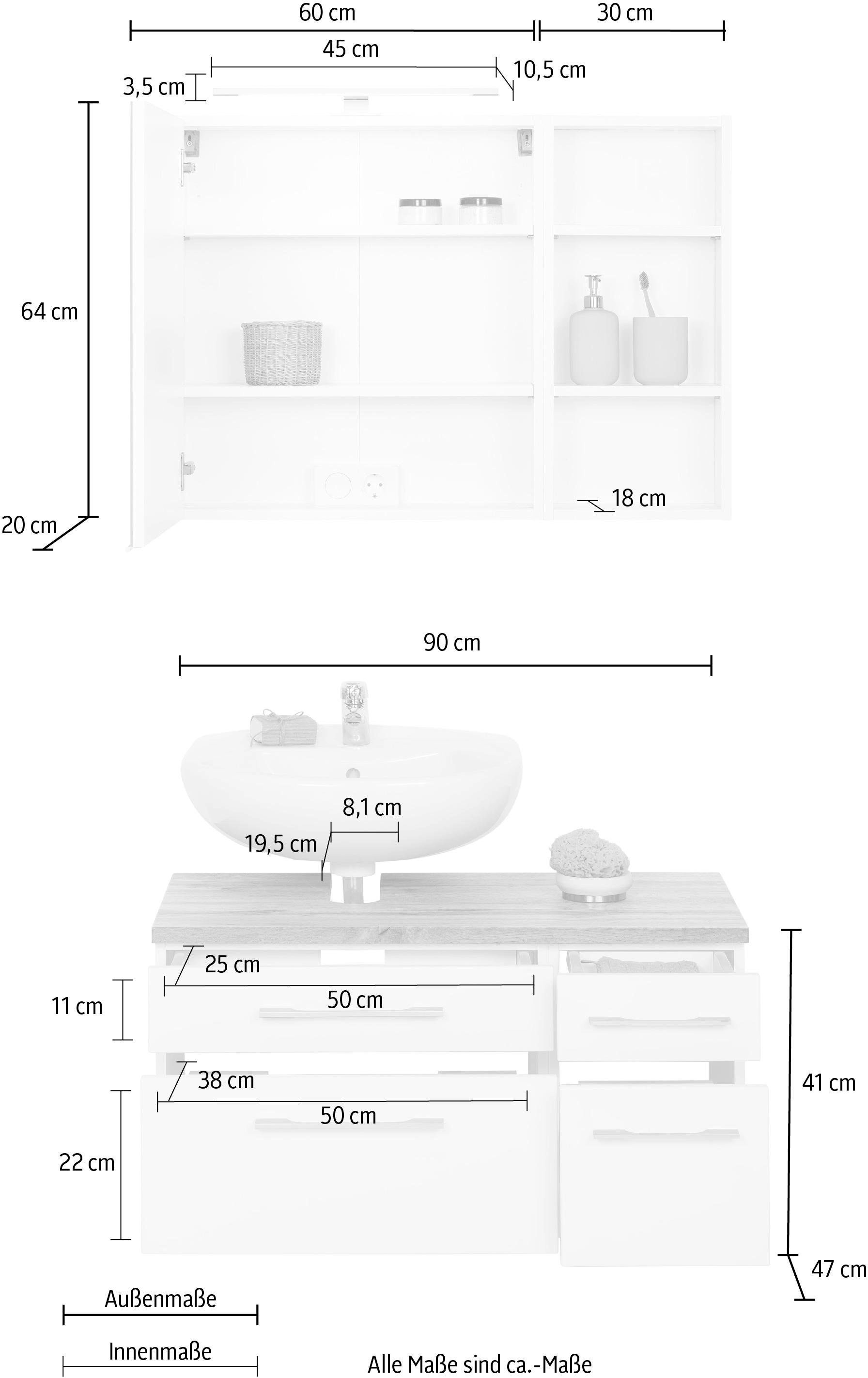 HELD Raten Badmöbel-Set Regal und MÖBEL Waschbeckenunterschrank »Davos«, auf kaufen Spiegelschrank, (3 St.),