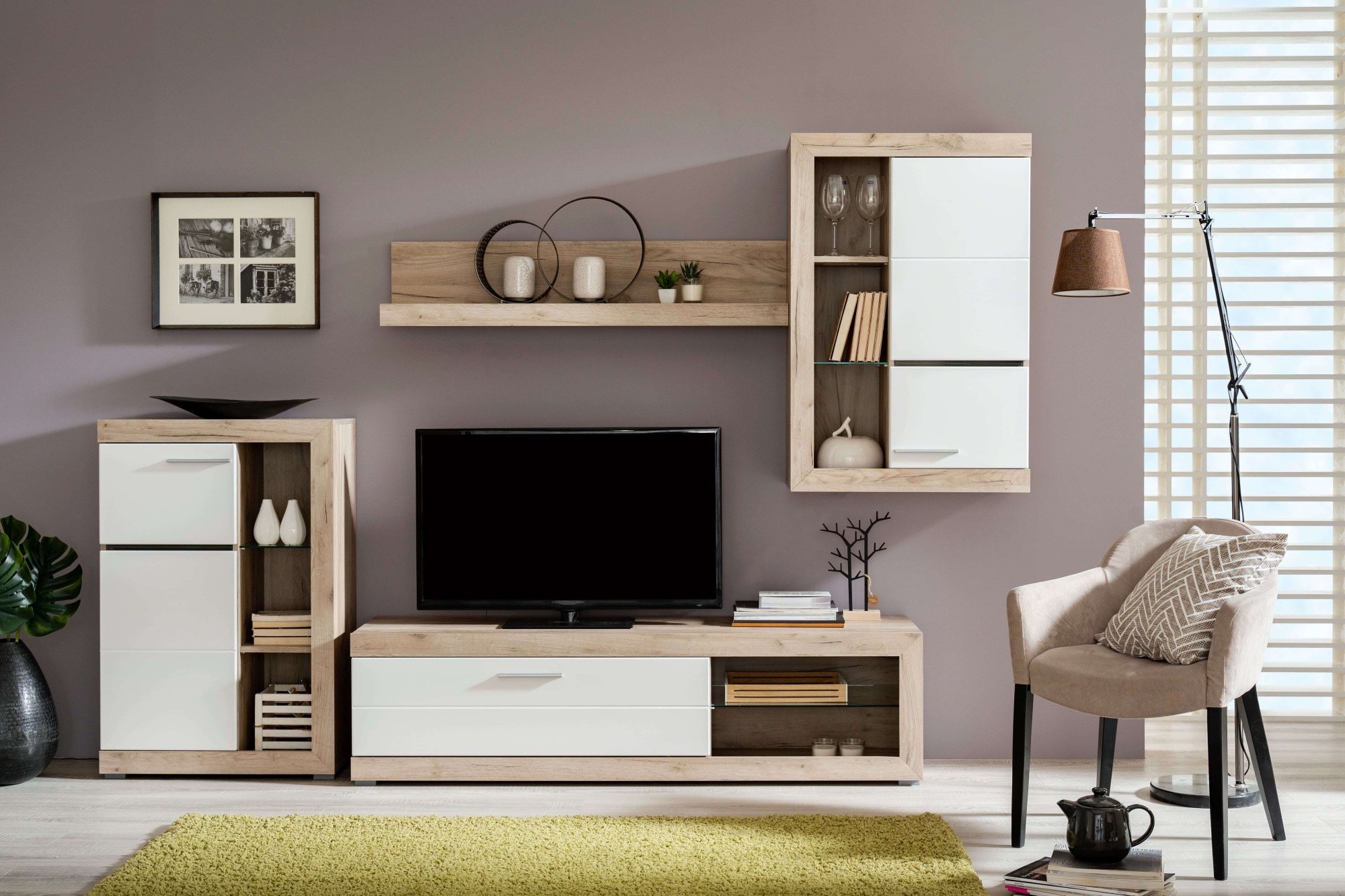 INOSIGN Wohnzimmer-Set »Rosso Wohnwand, Mediawand, Anbauwand, für TV bis 60', Breite 267 cm«, (Komplett-Set, 4 St., 4-st), Set besteht aus Highboard, TV-board, Wandregal und Hängeschrank